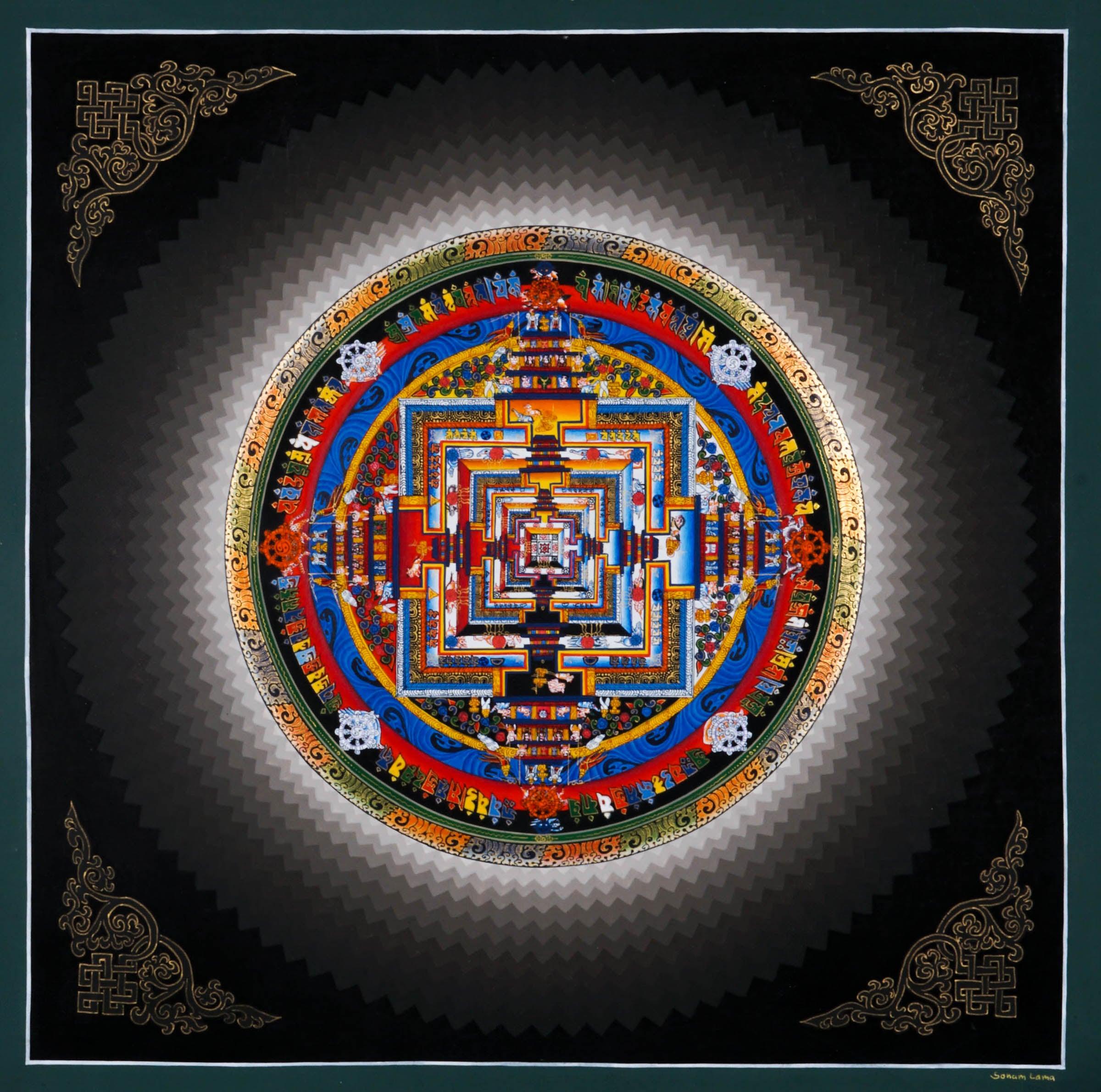 Silver Kalachakra Mandala Tibetan Thangka Art -  Best handpainted thangka painting - HimalayasShop