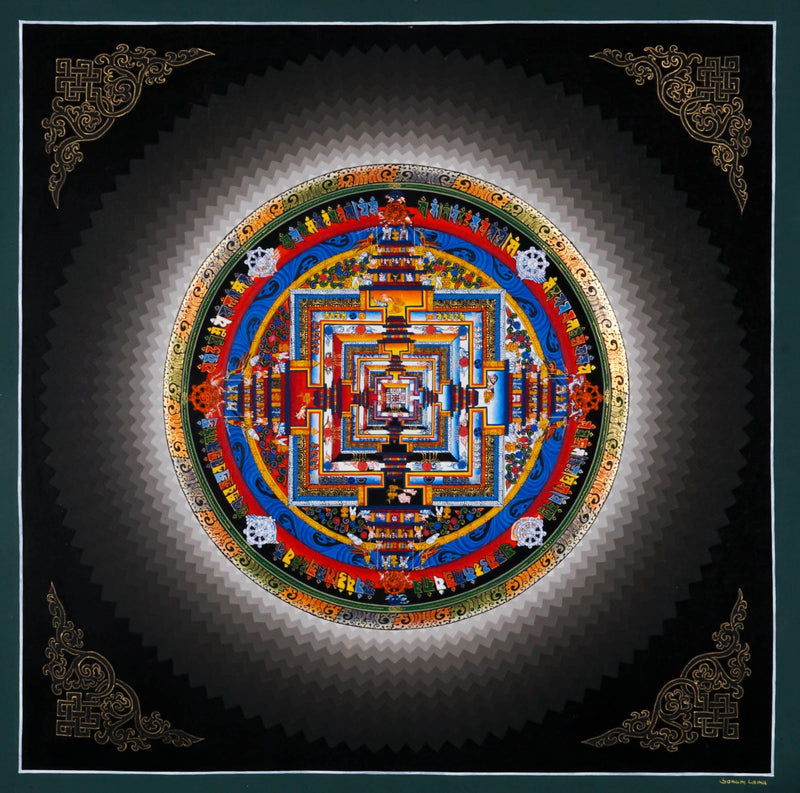 Silver Kalachakra Mandala Tibetan Thangka Art -  Best handpainted thangka painting - HimalayasShop