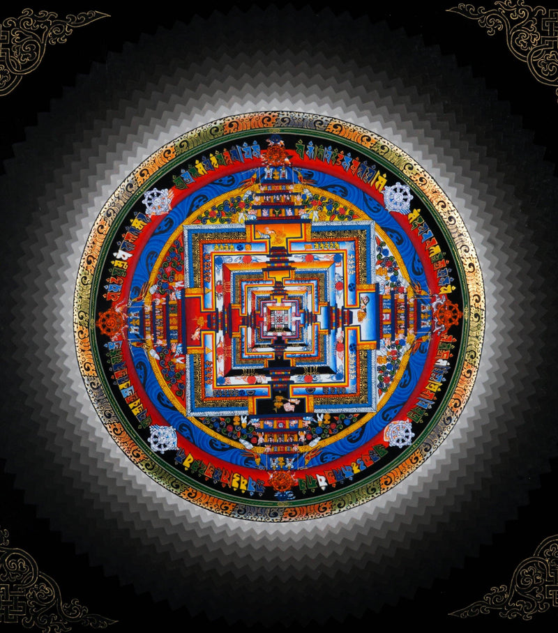 Silver Kalachakra Mandala Tibetan Thangka Art - Himalayas Shop