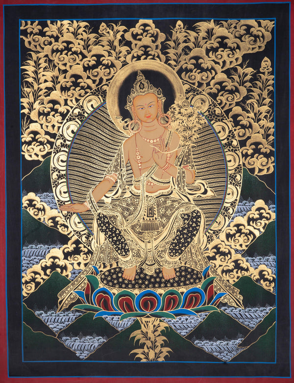 Maitreya Buddha Tibetan Thangka Painting - Himalayas Shop