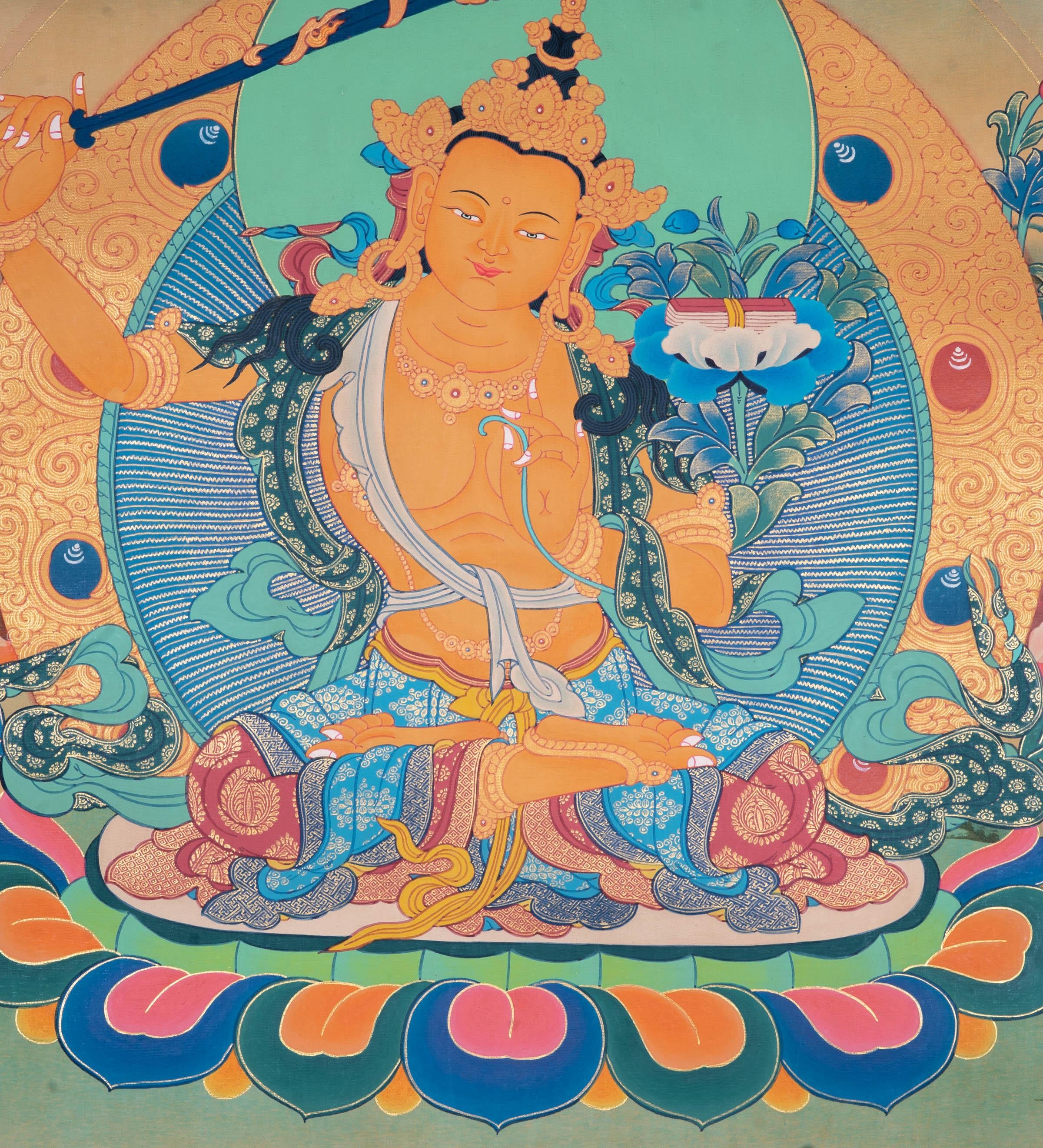 Manjushri Thangka Painting | Cutting of Ignorance with Wisdom - Himalayas Shop