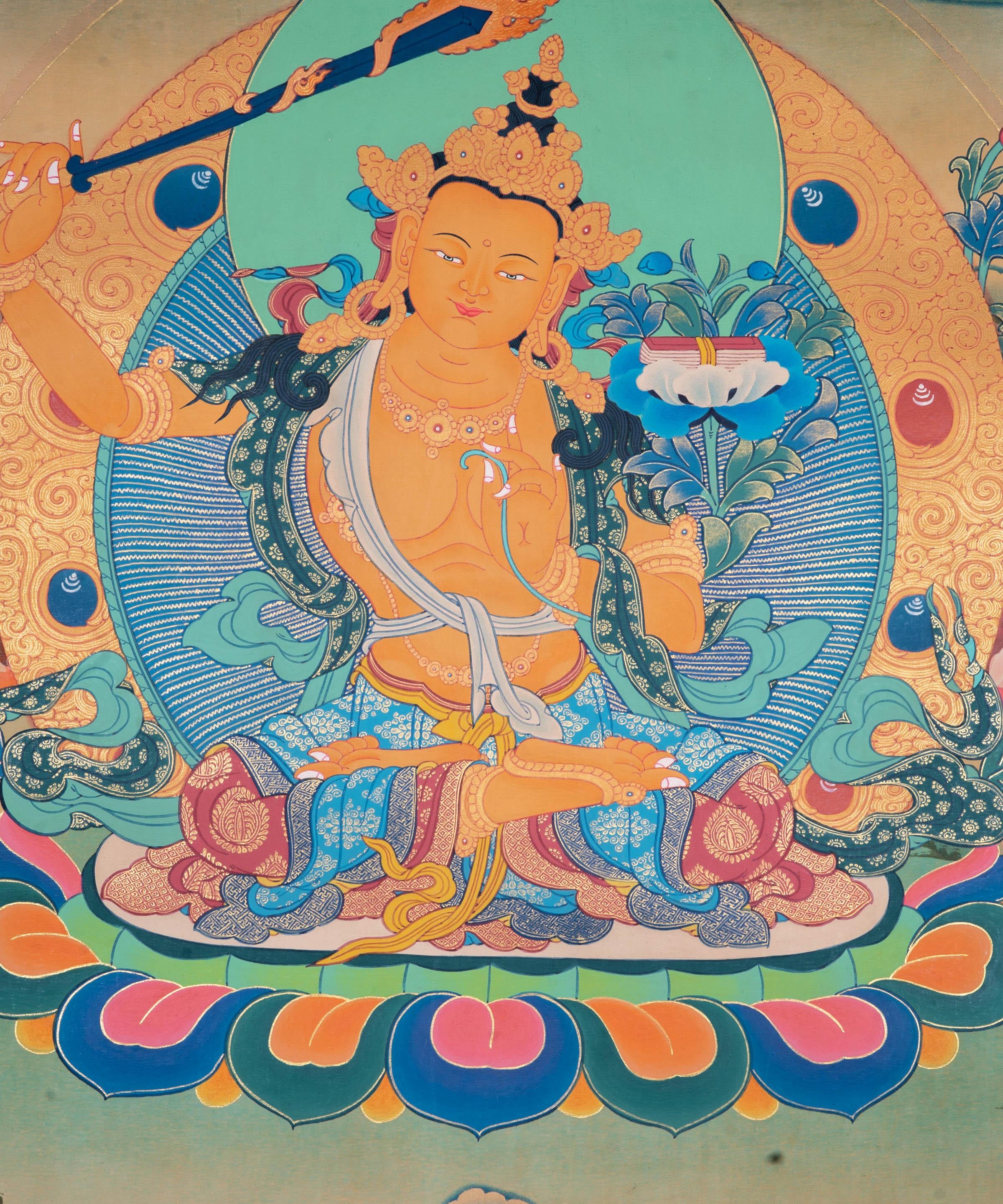 Manjushri Thangka Painting | Cutting of Ignorance with Wisdom - Himalayas Shop