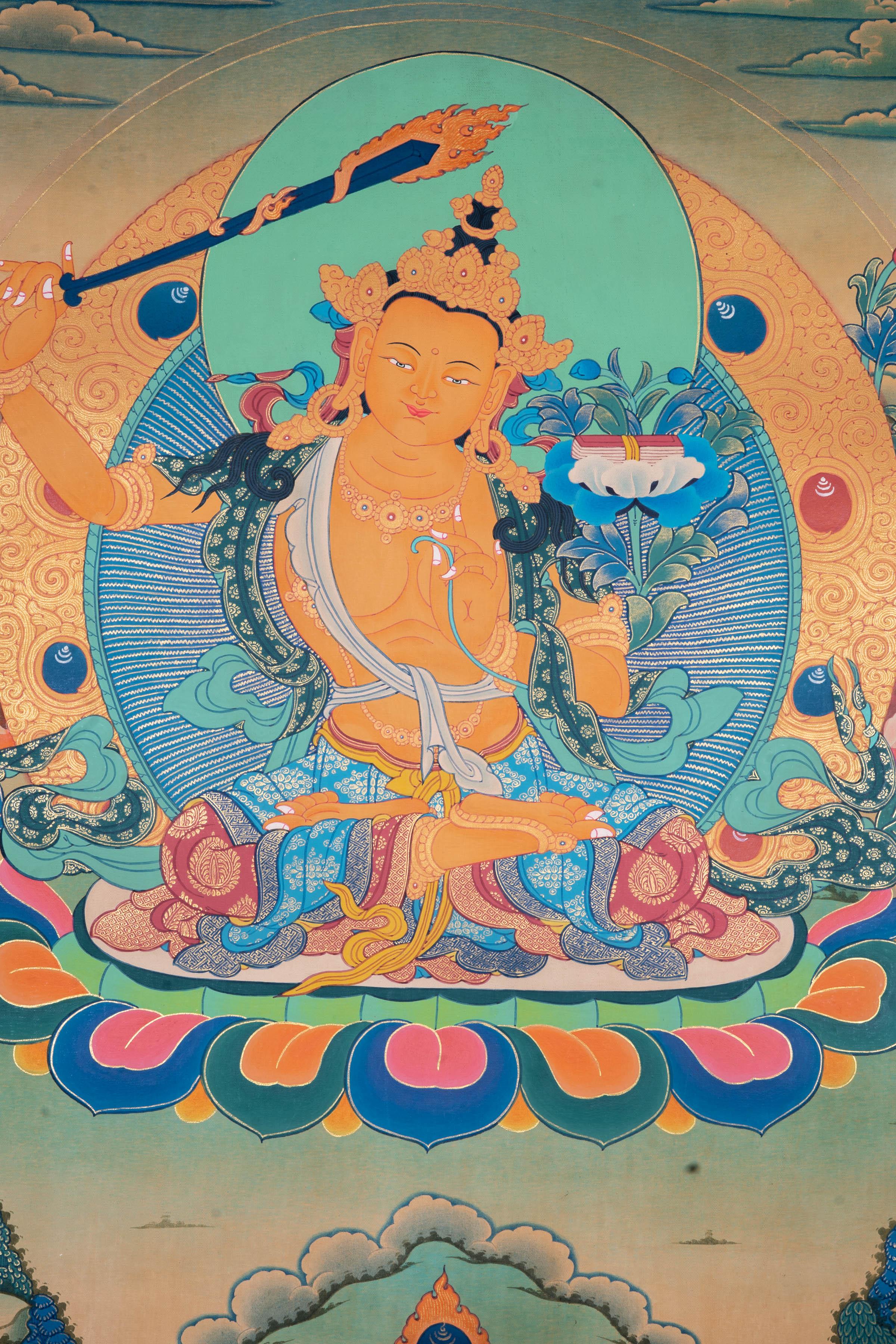 Manjushri Thangka Painting | Cutting of Ignorance with Wisdom - Himalayas Shop