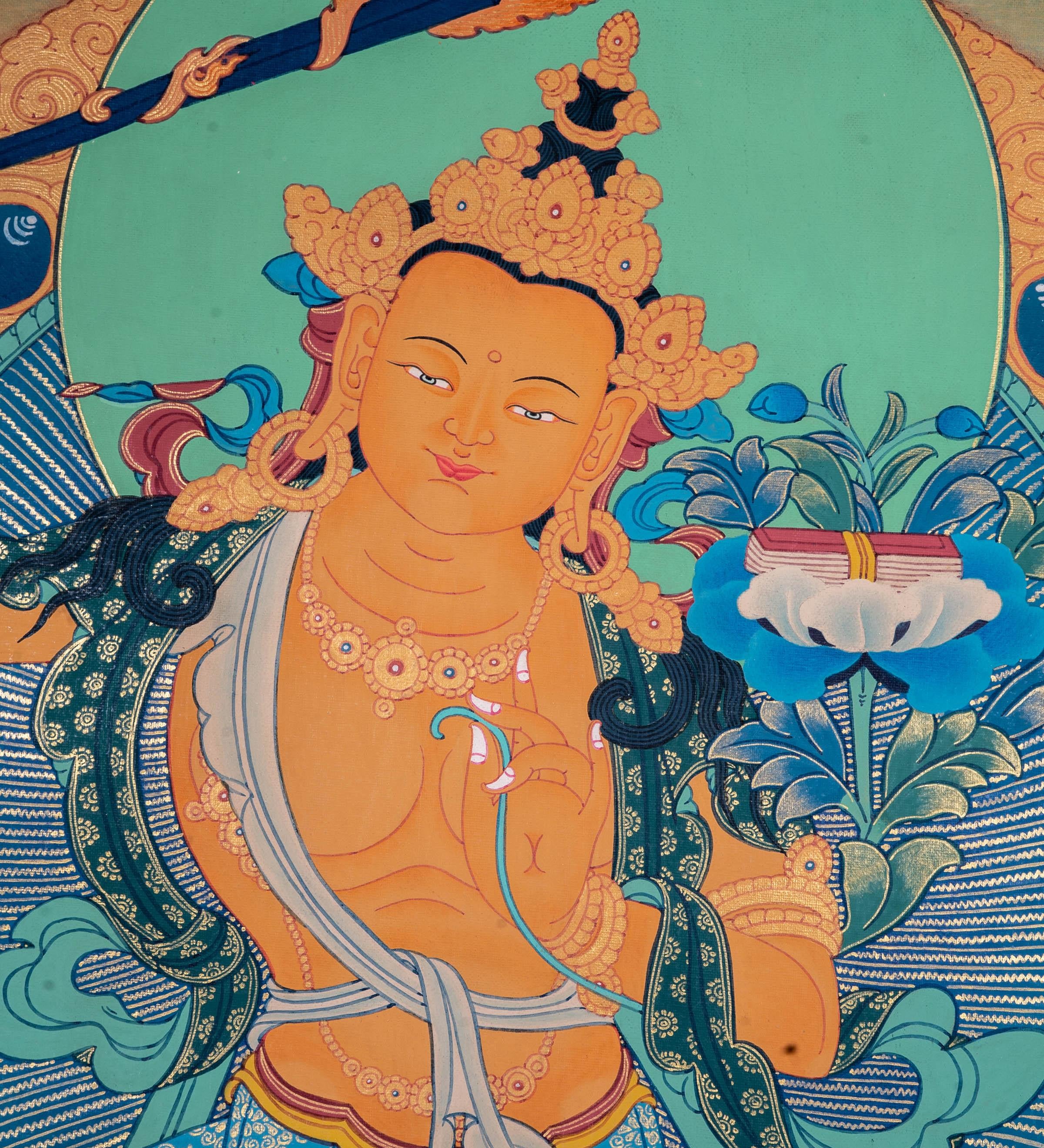 Manjushri Thangka Painting | Cutting of Ignorance with Wisdom - Himalayas Shop