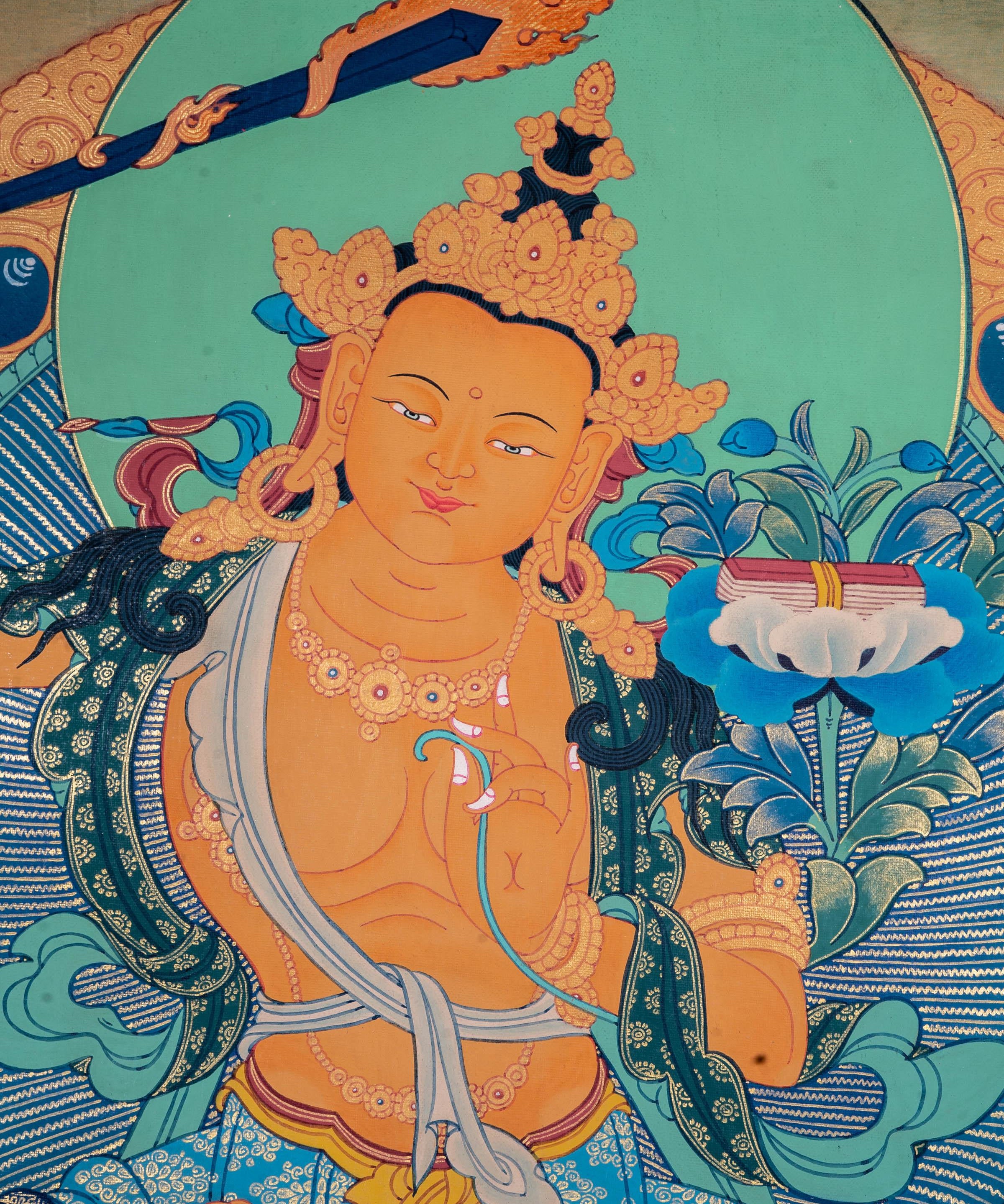 Manjushri Thangka Painting | Cutting of Ignorance with Wisdom - Himalayas Shop