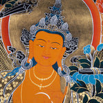 Manjushri Tibetan Thangka Painting with Silver and 24k Gold - Himalayas Shop