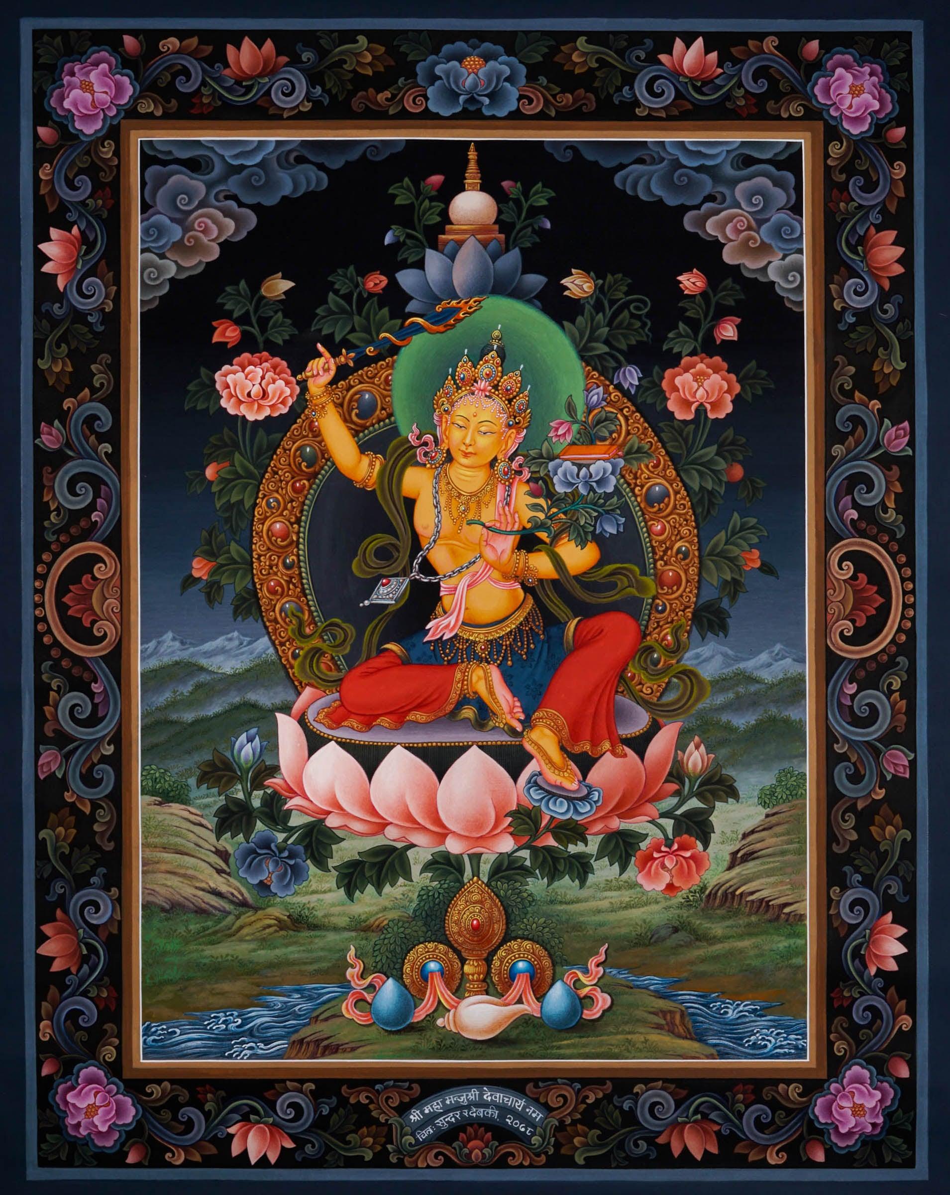 Manjushri Newari Thangka Painting - Handmade thangka painting - HimalayasShop