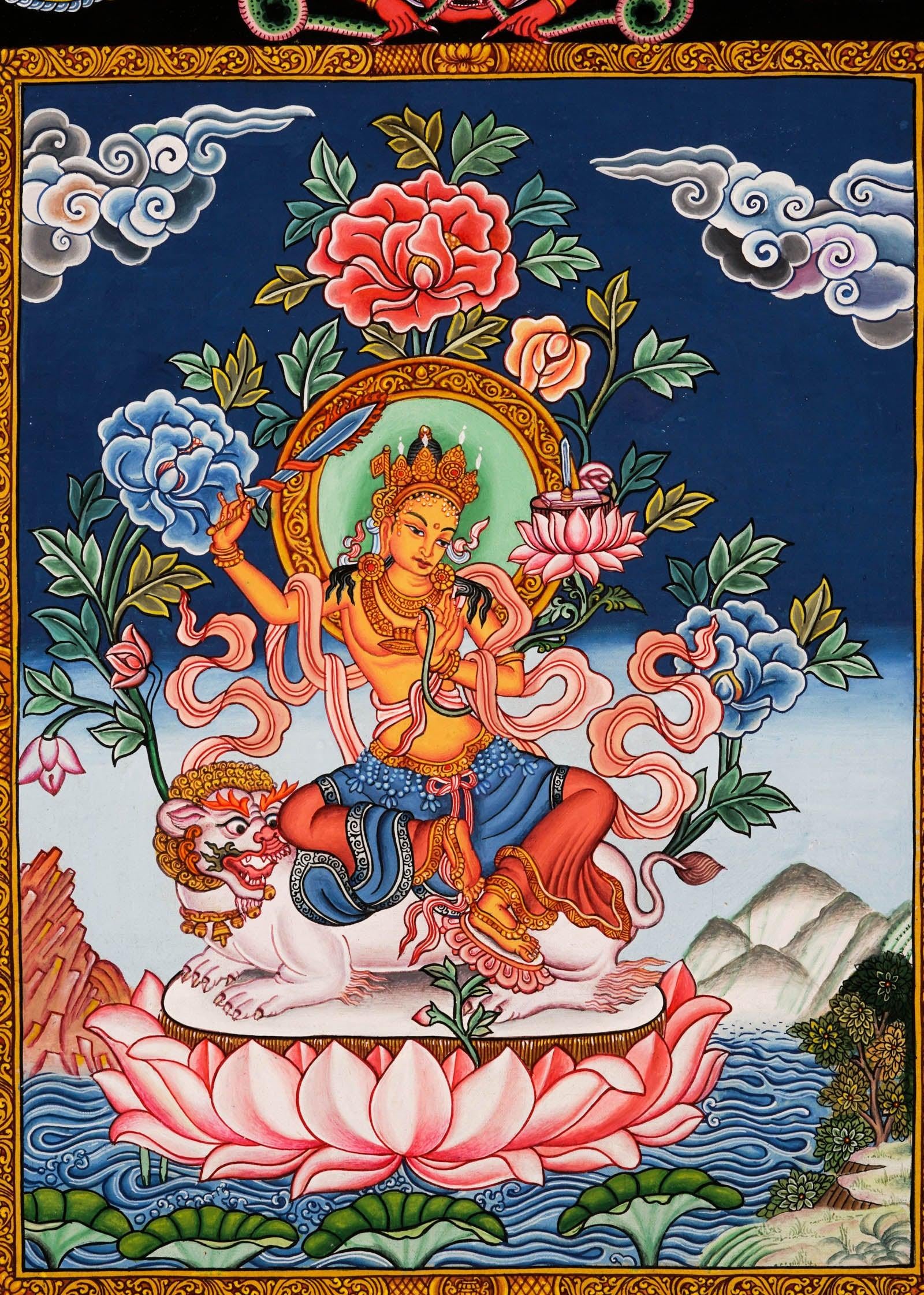 Handpainted Manjushri Newari Thangka - Best handpainted thangka painting - HimalayasShop
