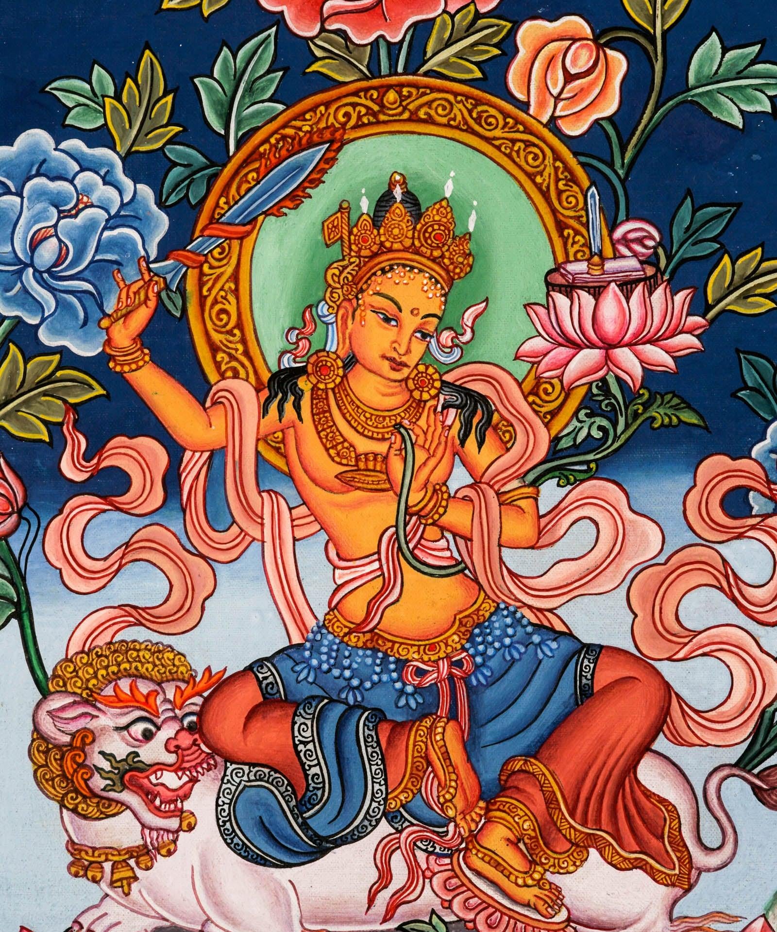 Handpainted Manjushri Newari Thangka - Best handpainted thangka painting - HimalayasShop
