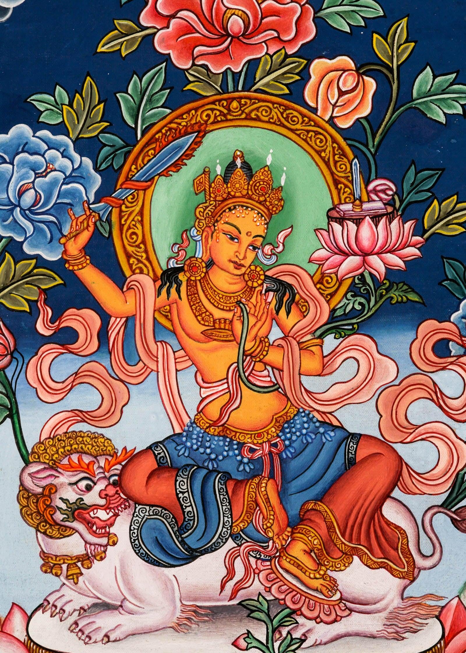 Handpainted Manjushri Newari Thangka - Best handpainted thangka painting - HimalayasShop