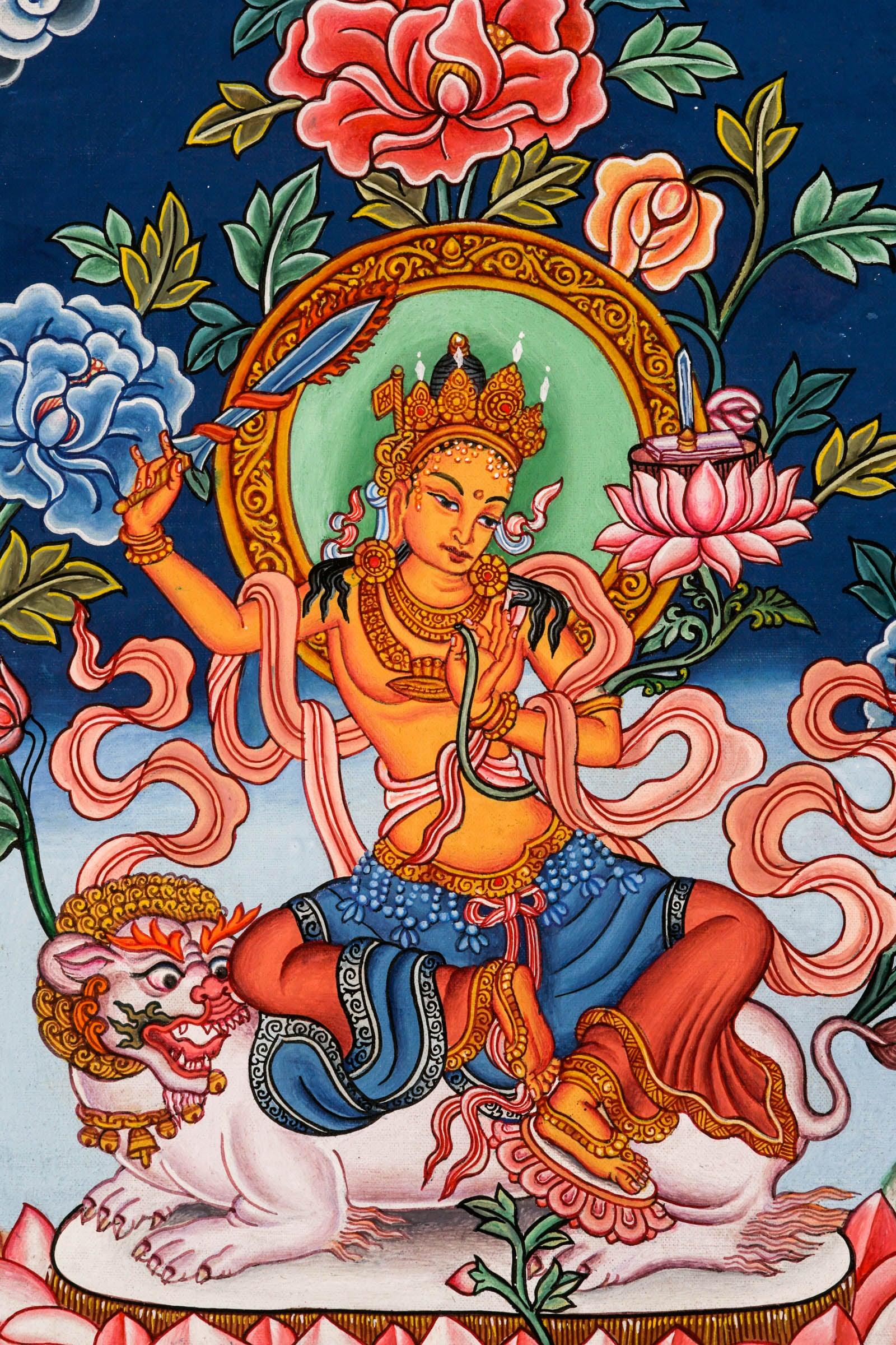 Handpainted Manjushri Newari Thangka - Best handpainted thangka painting - HimalayasShop