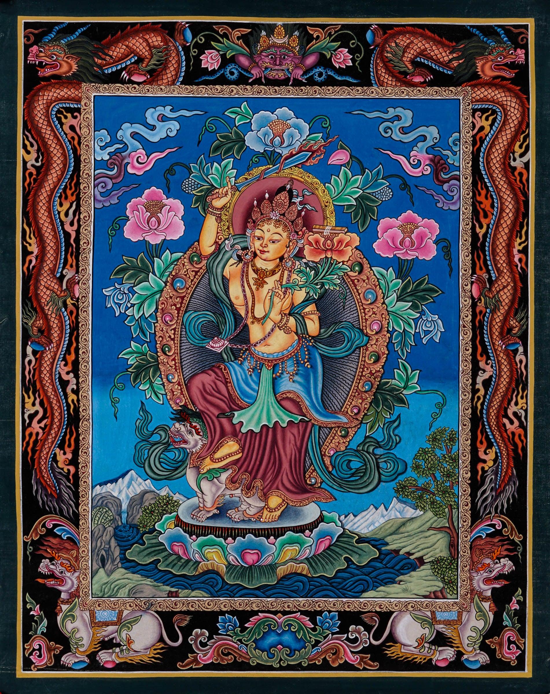 Beautiful Manjushri Newari Thangka Painting - Best handpainted thangka painting - HimalayasShop