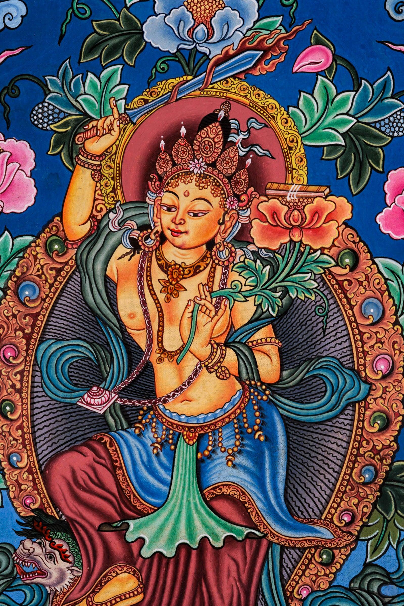Beautiful Manjushri Newari Thangka Painting - Best handpainted thangka painting - HimalayasShop