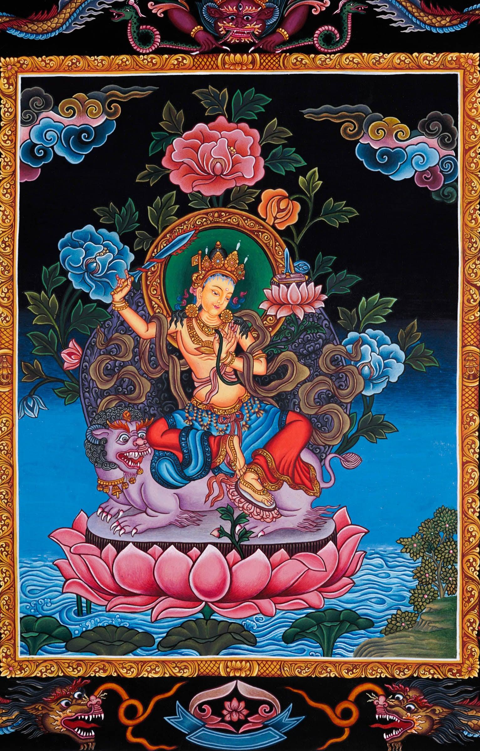 Handpainted Manjushri Newari Thangka - Best handpainted thangka painting - HimalayasShop