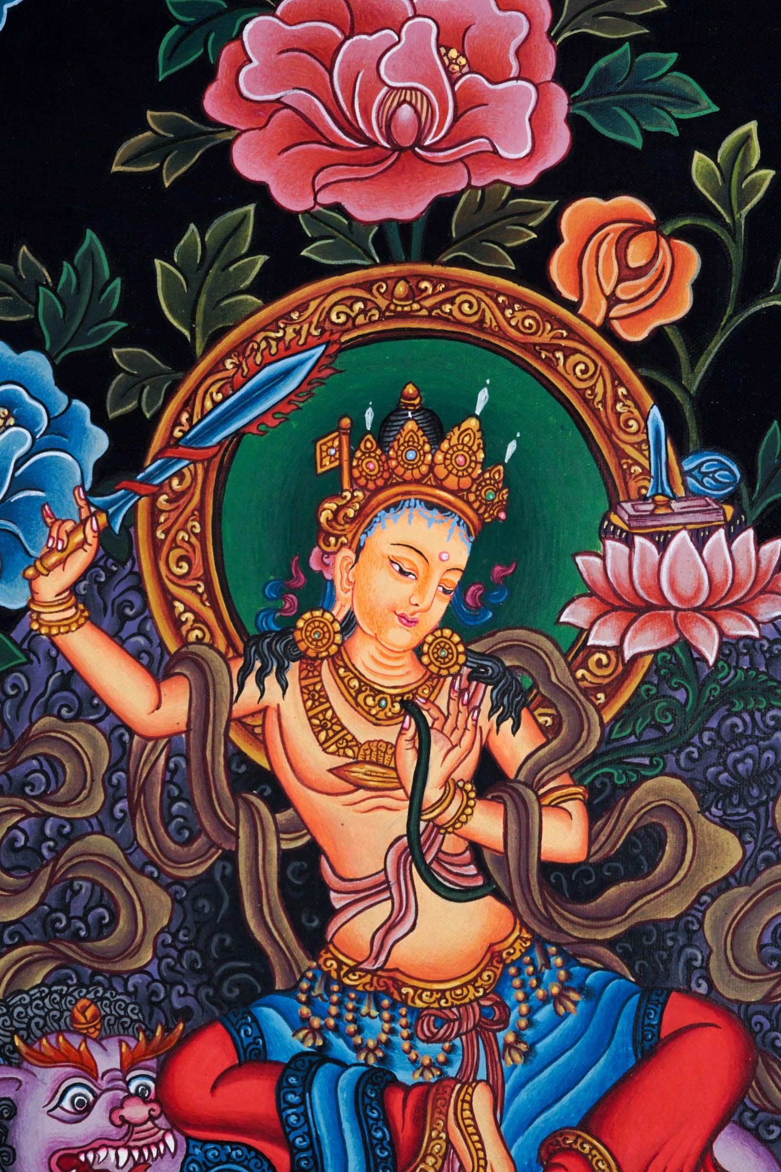 Handpainted Manjushri Newari Thangka - Best handpainted thangka painting - HimalayasShop
