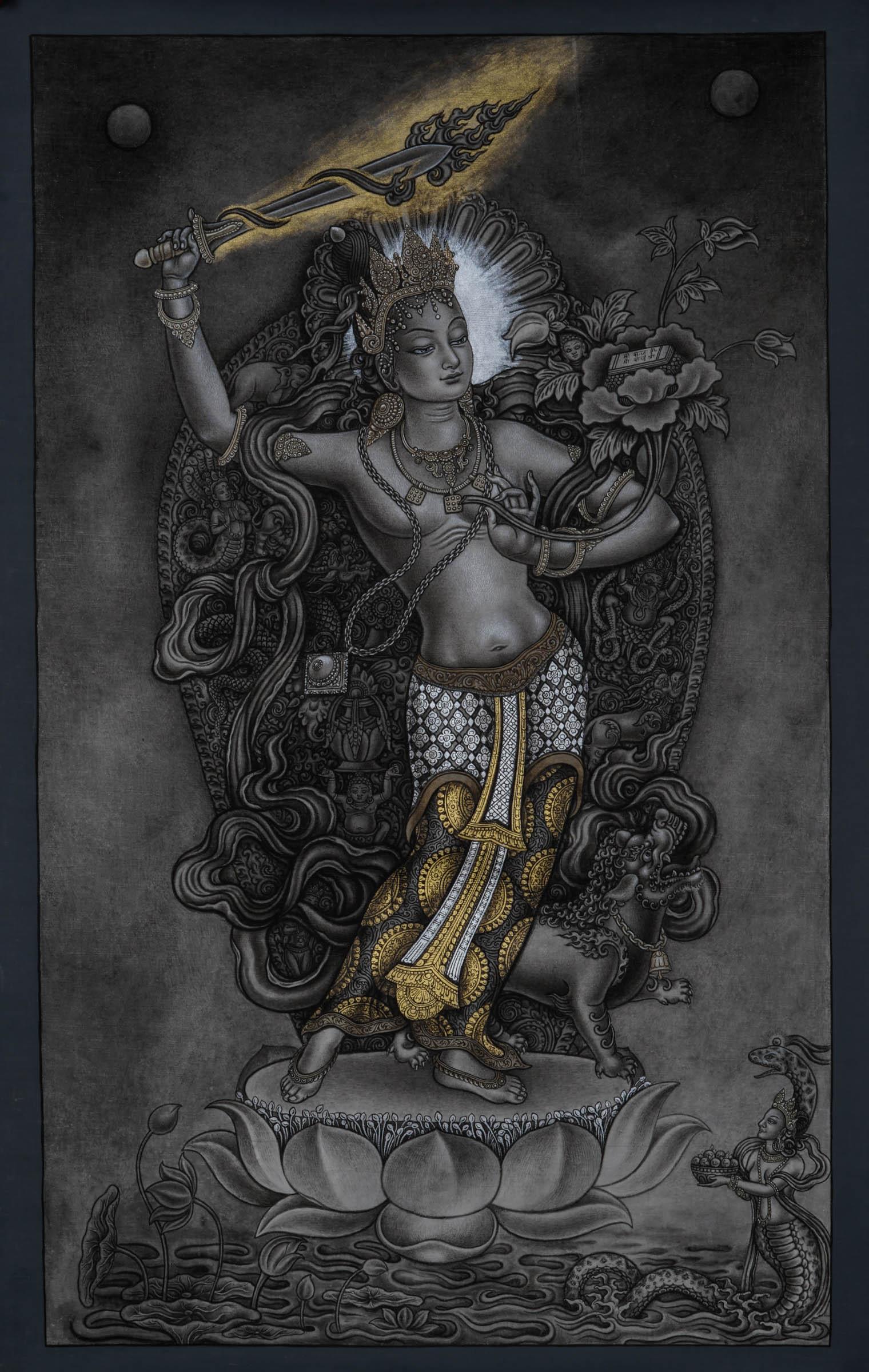 Manjushri with Prajnaparamita Sword - Best handpainted thangka painting - HimalayasShop