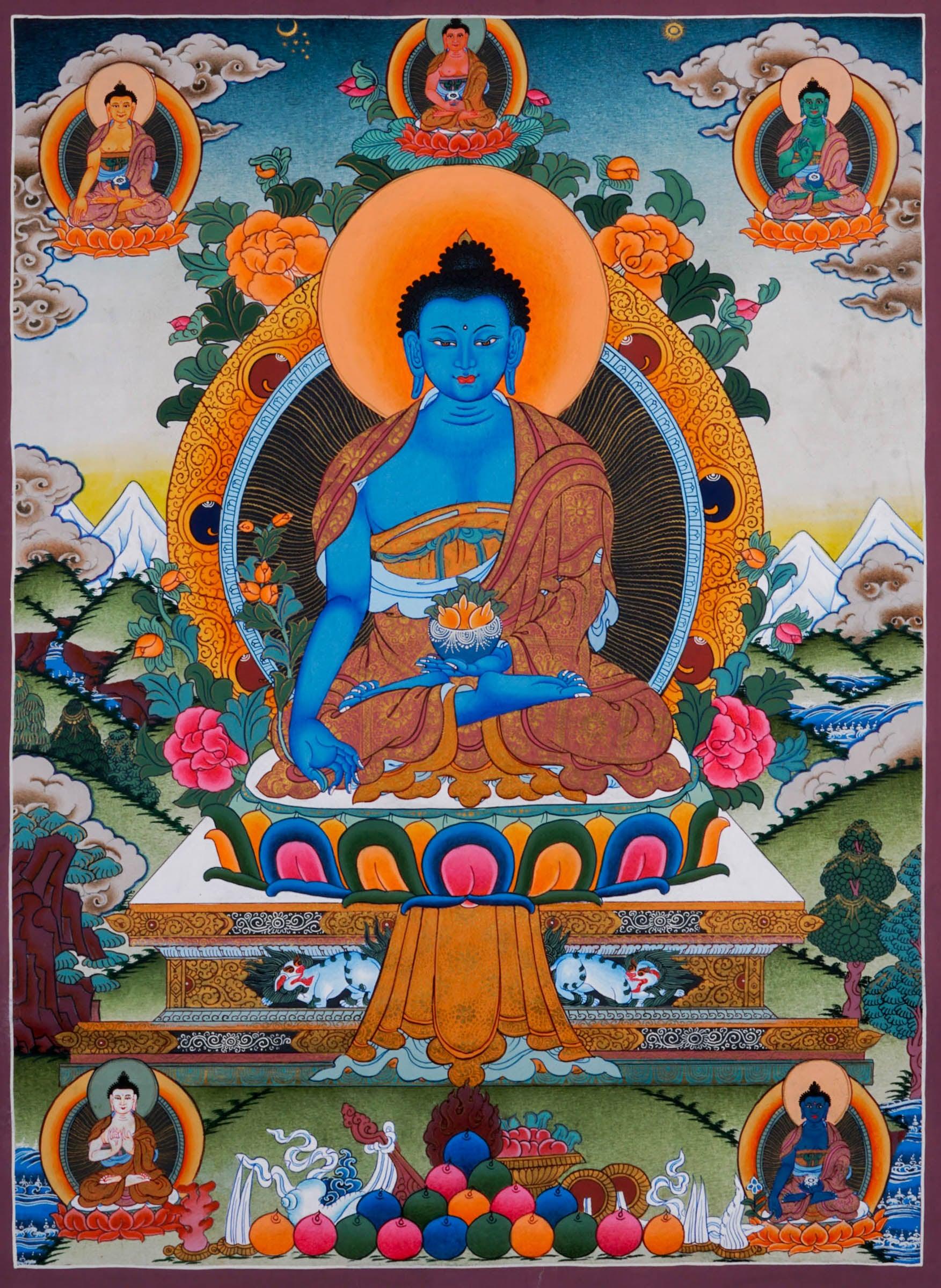 Medicine Buddha Thangka Art - Handmade thangka painting - HimalayasShop