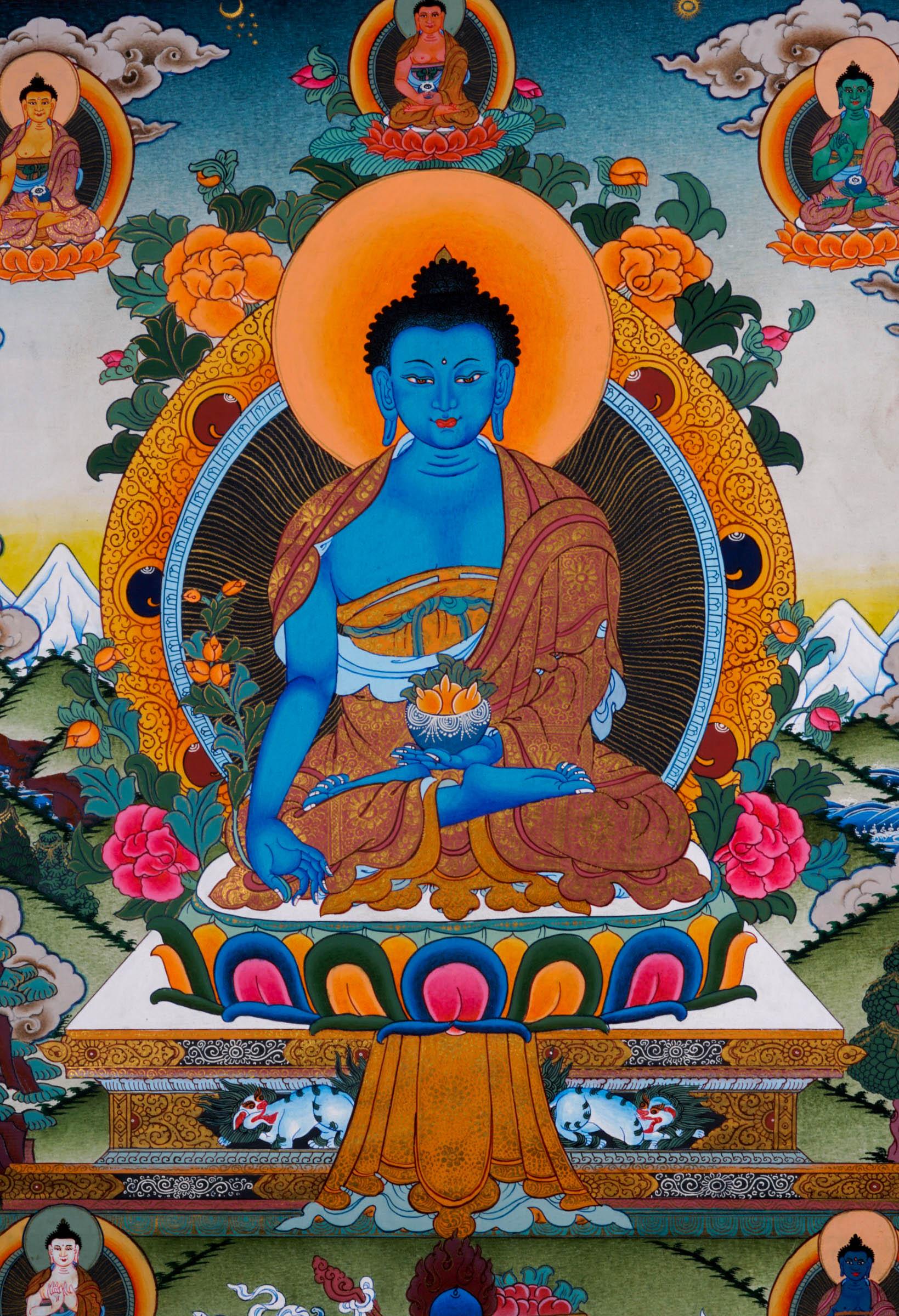 Medicine Buddha Thangka Art - Himalayas Shop