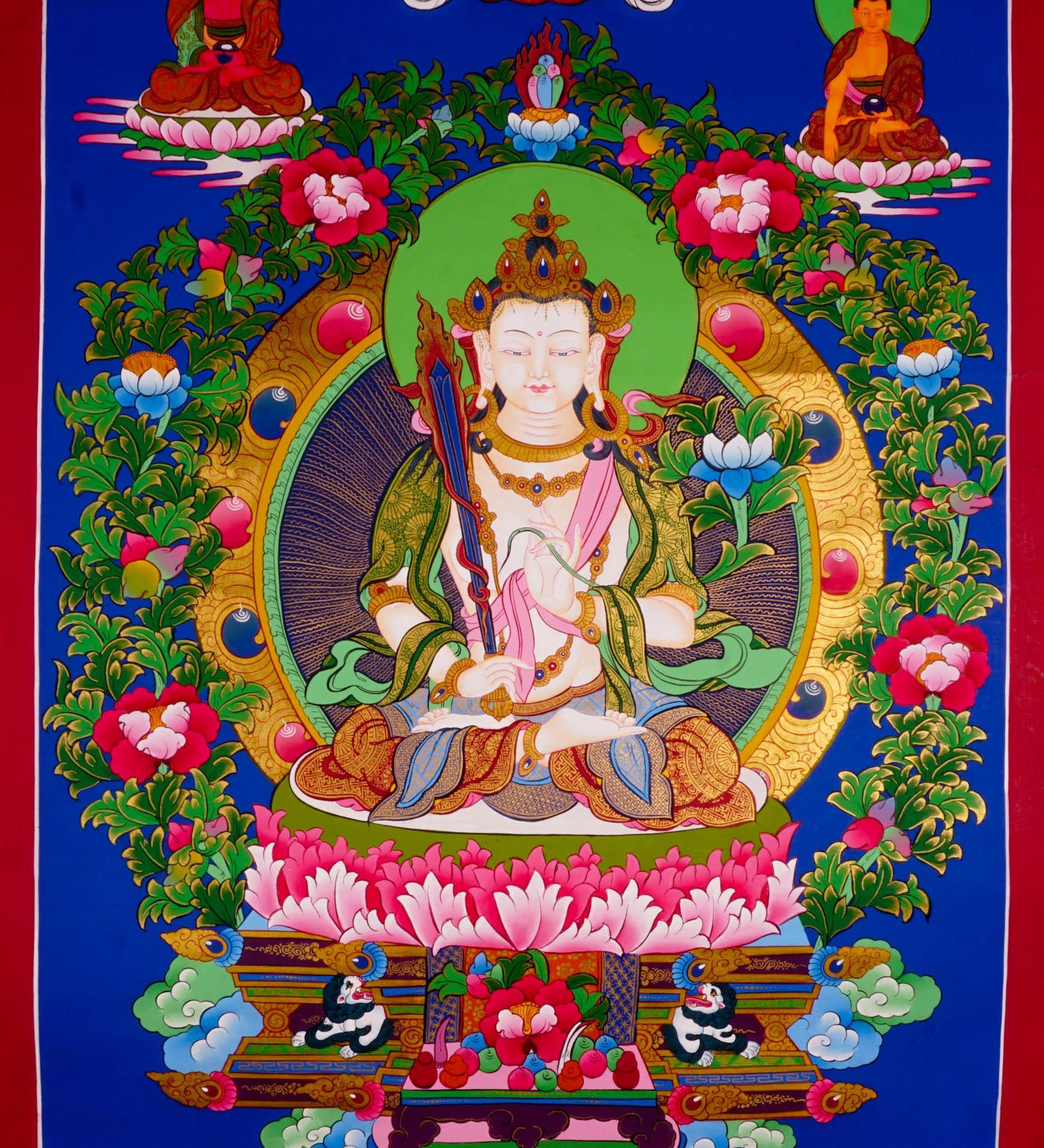 Japanese style thangka painting on canvas of Manjushri