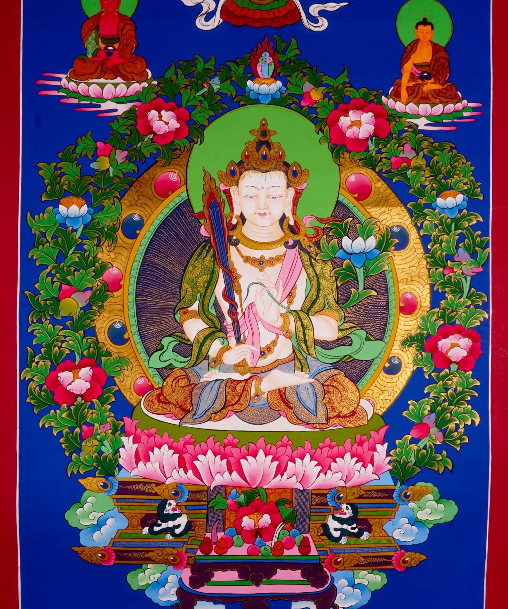 Japanese style thangka painting on canvas of Manjushri