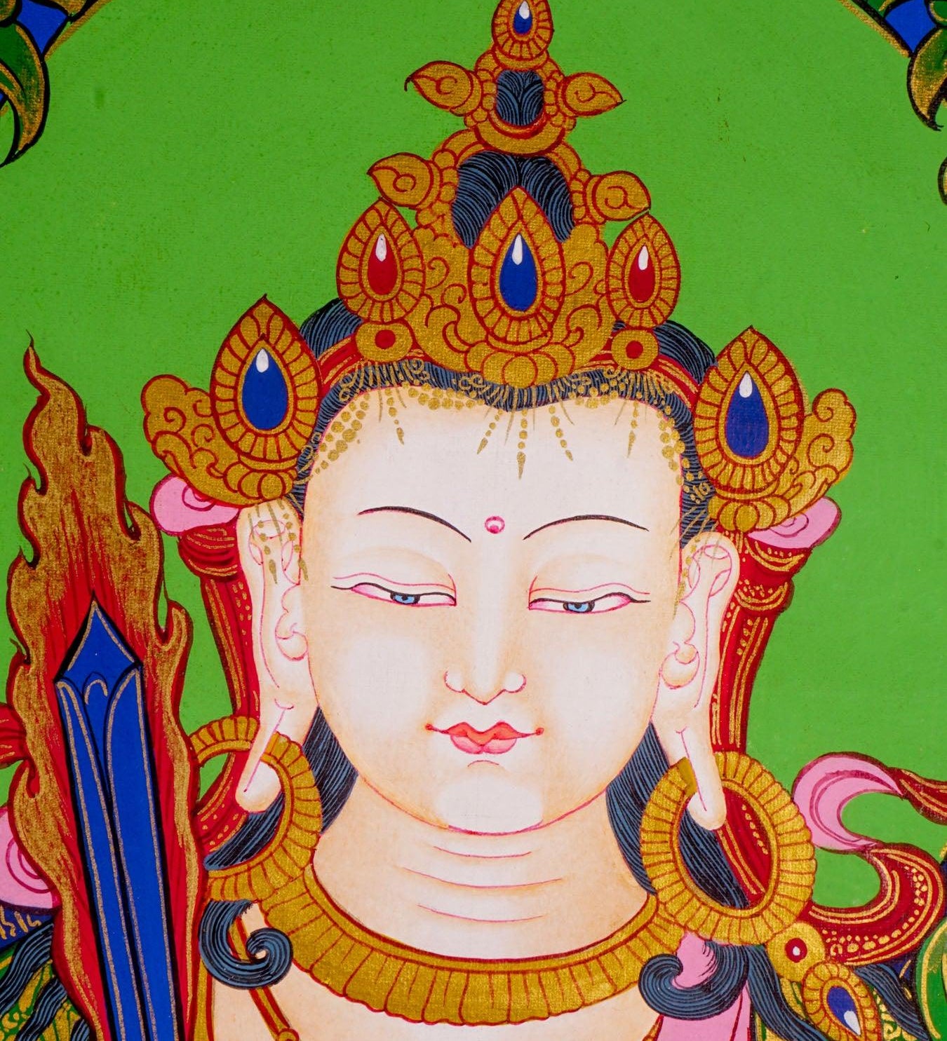 Japanese style thangka painting on canvas of Manjushri