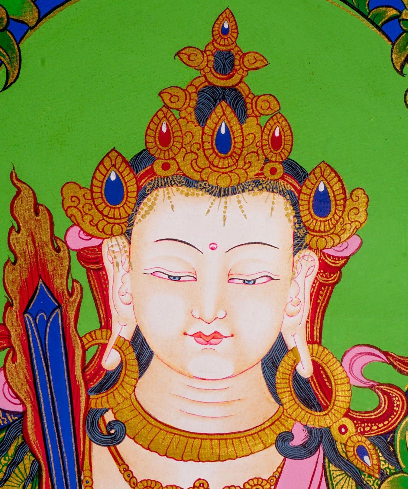 Japanese style thangka painting on canvas of Manjushri