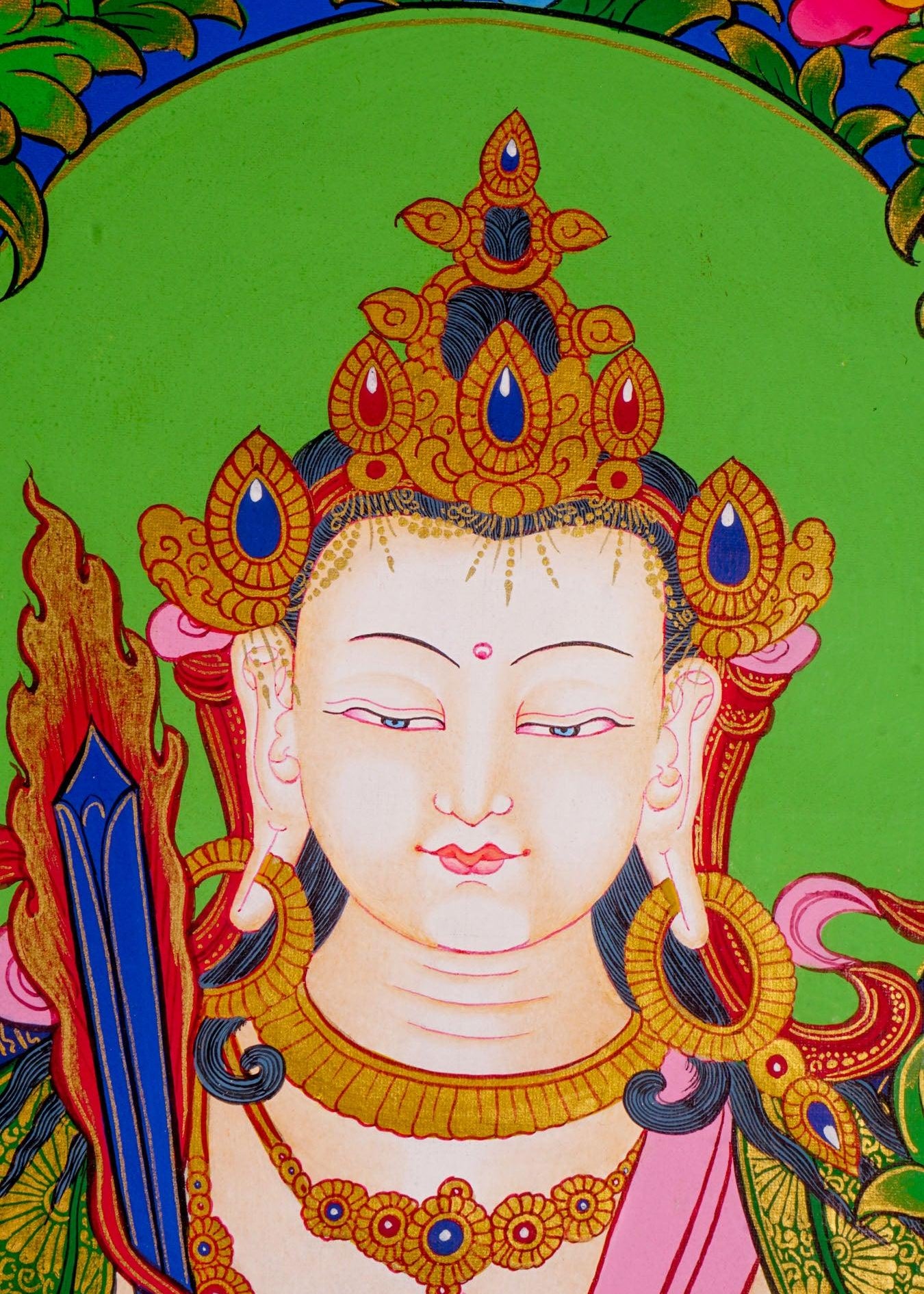 Japanese style thangka painting on canvas of Manjushri