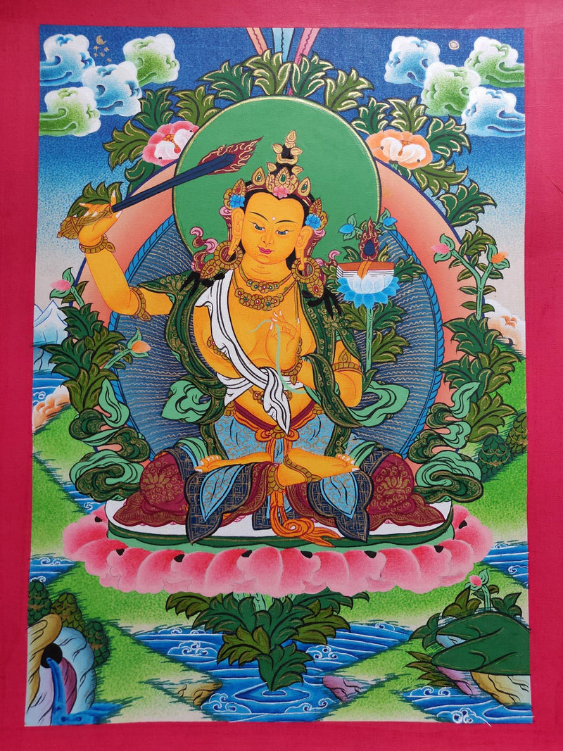 Handmade Authentic Manjushri Thangka Art 