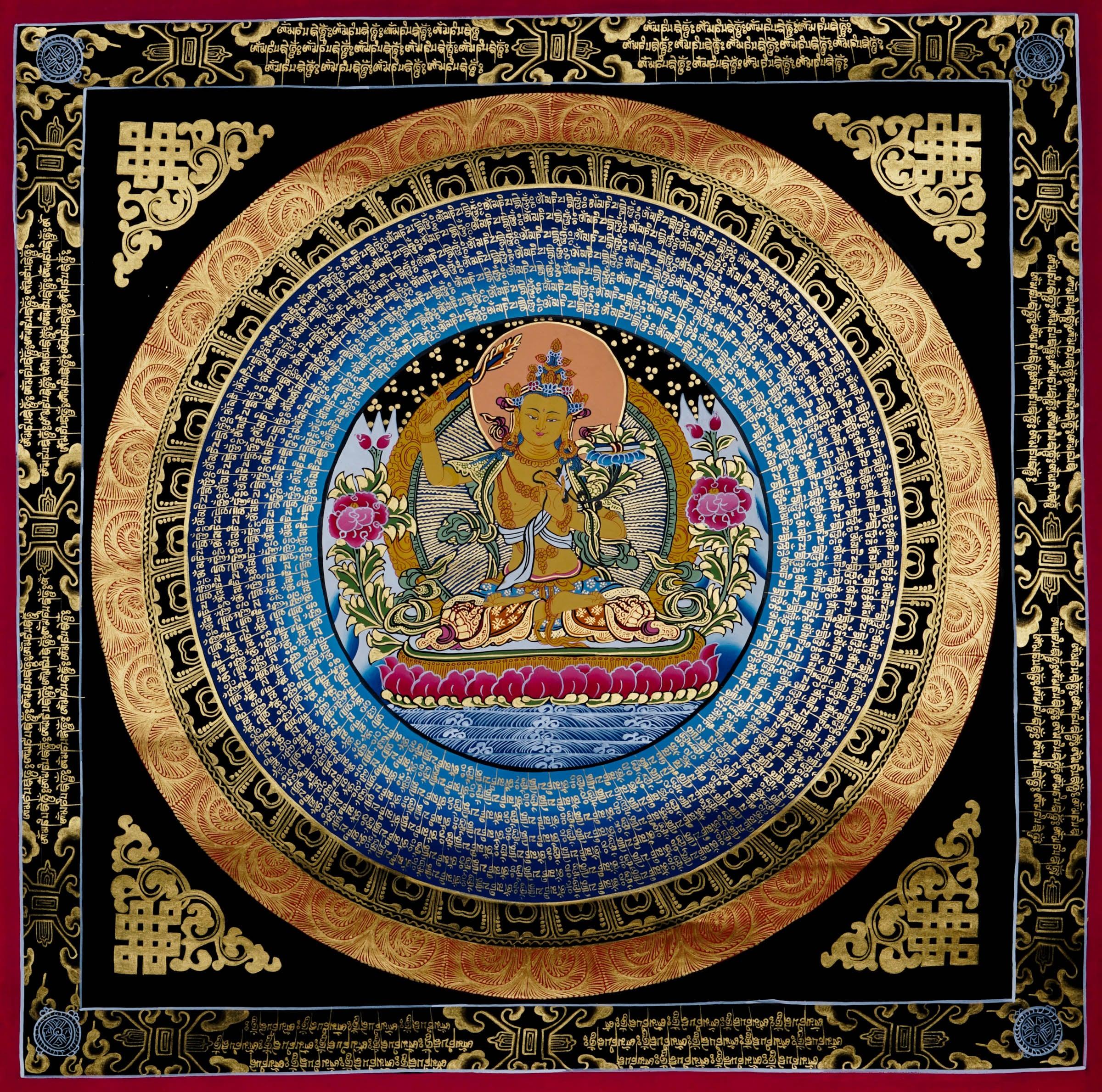 Manjushri Mantra Mandala Thangka - Best handpainted thangka painting - HimalayasShop