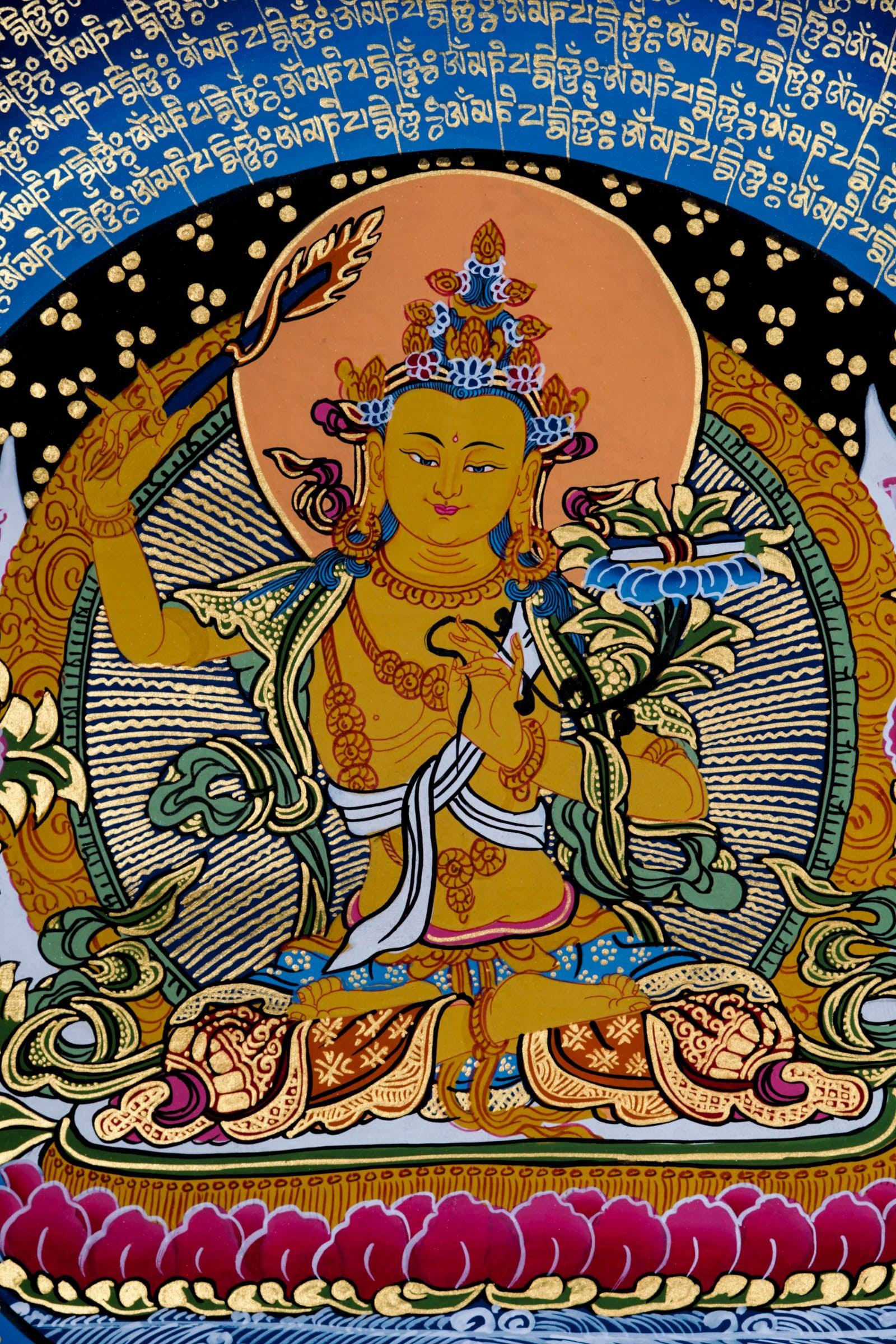 Manjushri Mantra Mandala Thangka - Best handpainted thangka painting - HimalayasShop