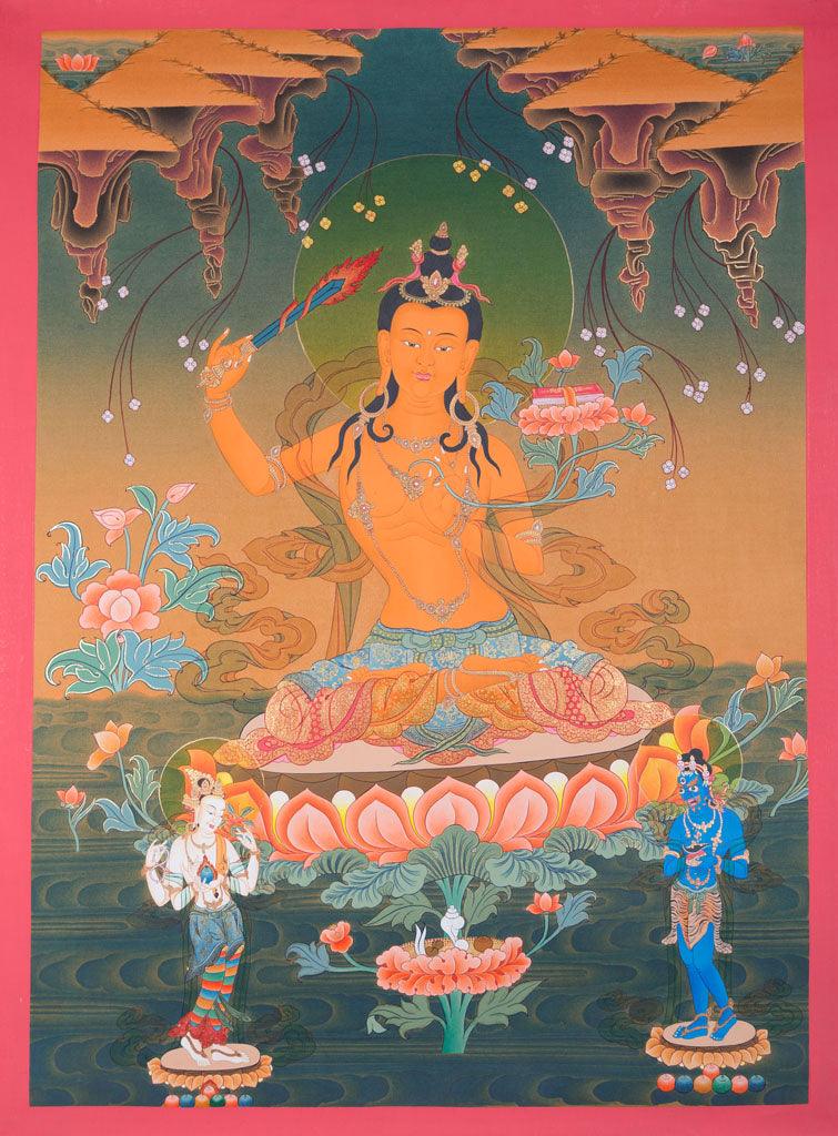 Manjushree is an ancient Buddha who vowed to emanate throughout the universe as the always youthful,princely Bodhisattwa of Transcendent Wisdom.