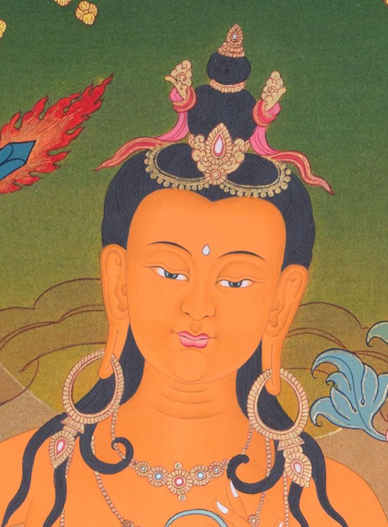 Manjushree is an ancient Buddha who vowed to emanate throughout the universe as the always youthful,princely Bodhisattwa of Transcendent Wisdom.