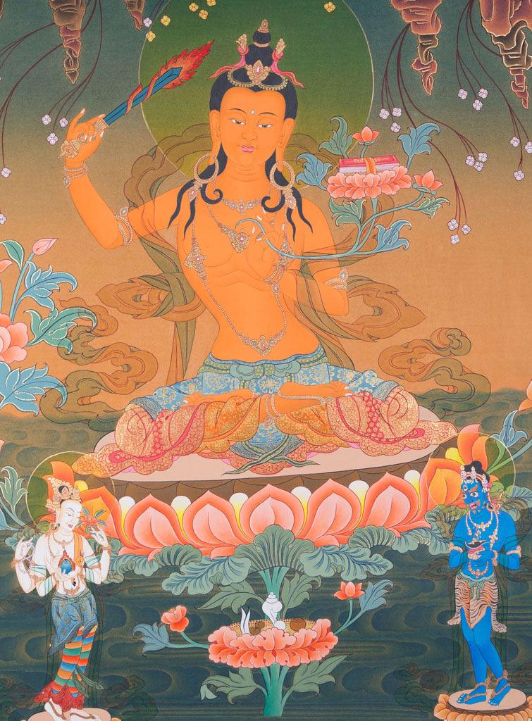 Manjushree is an ancient Buddha who vowed to emanate throughout the universe as the always youthful,princely Bodhisattwa of Transcendent Wisdom.