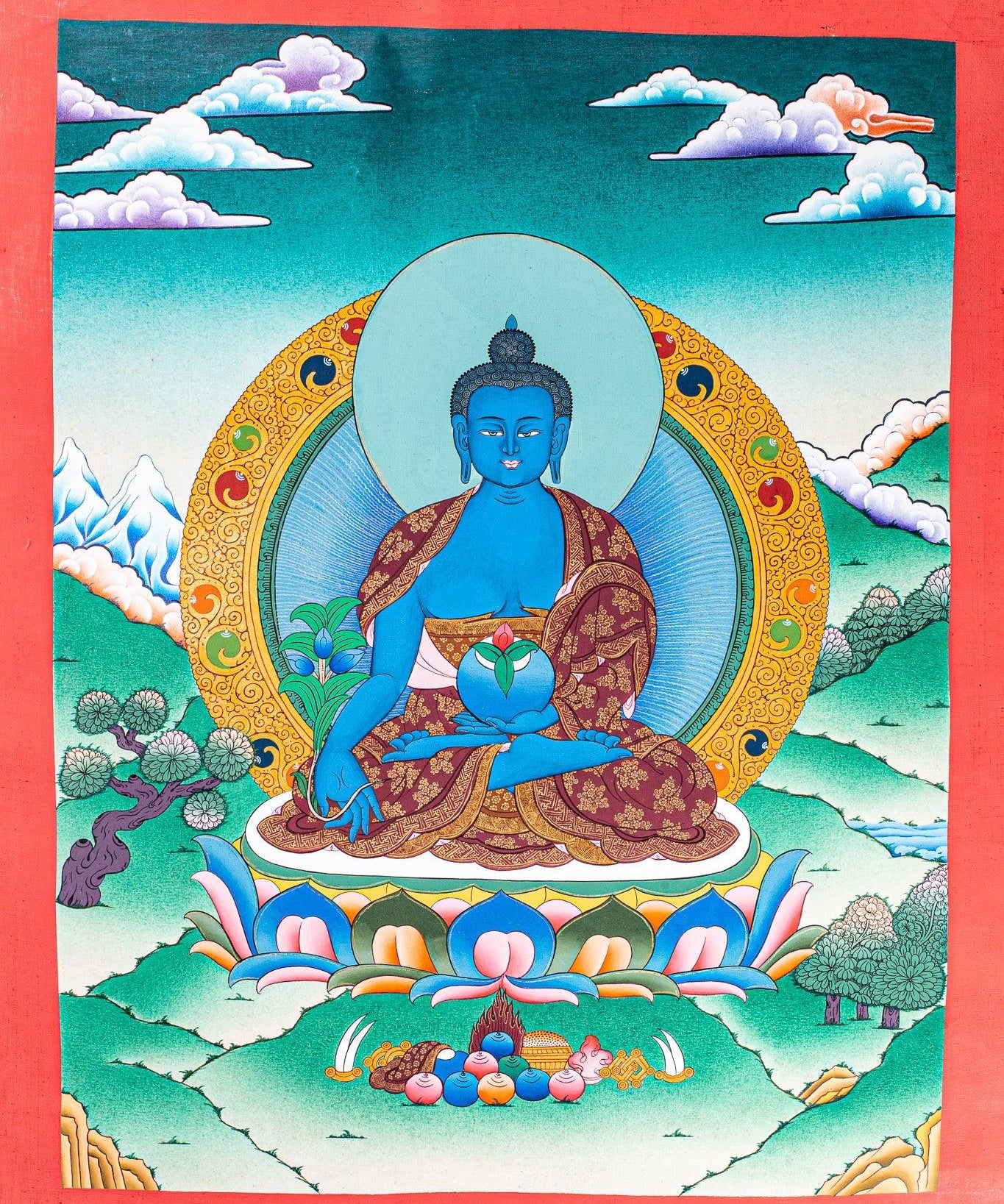 Medicine Buddha Tibetan Thangka Painting on cotton canvas