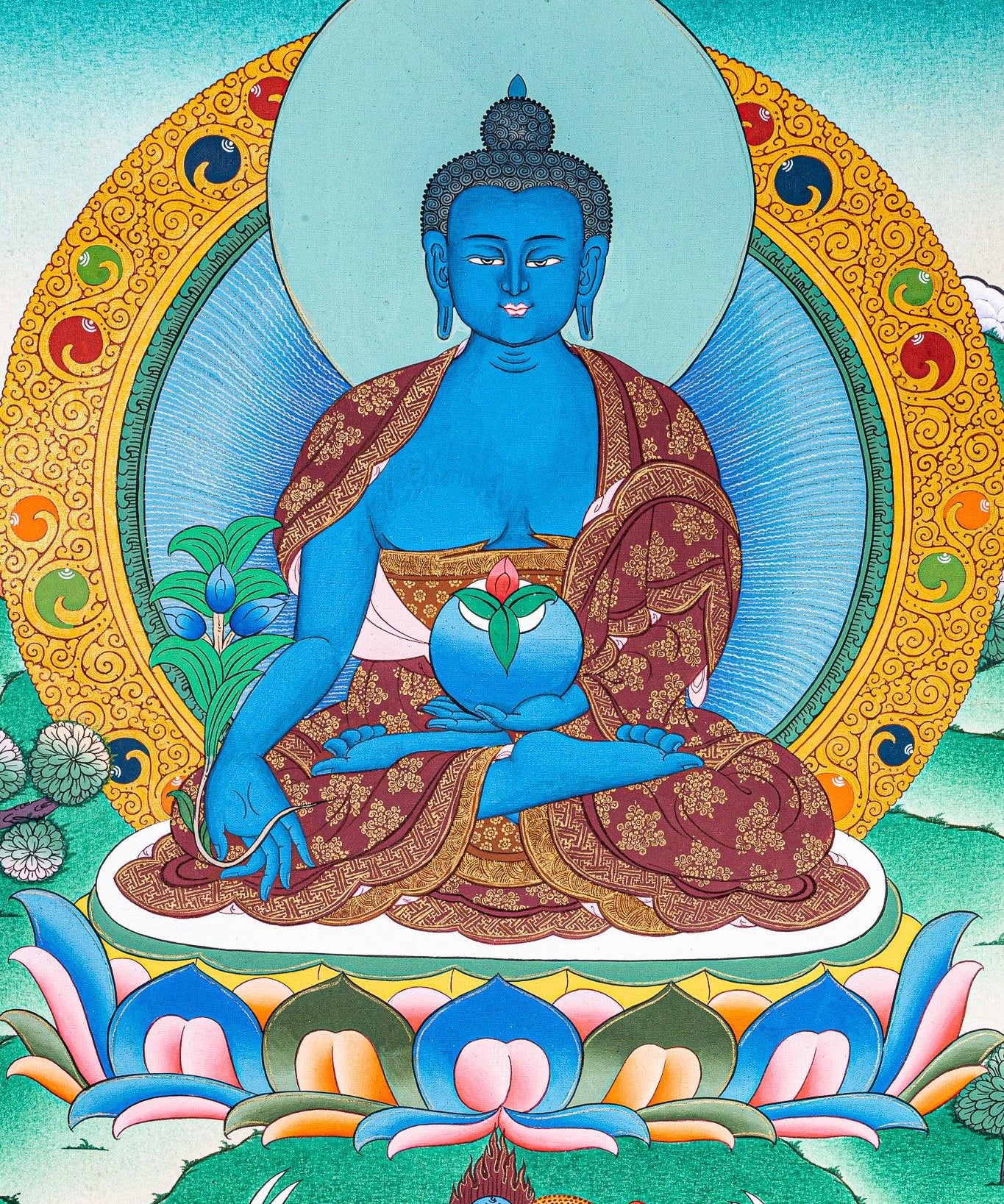 Medicine Buddha Tibetan Thangka Painting on cotton canvas