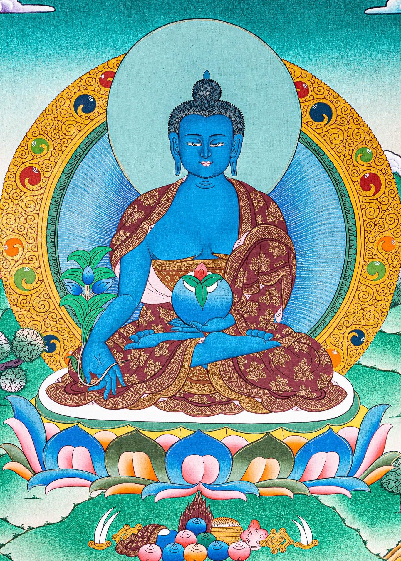 Medicine Buddha Tibetan Thangka Painting on cotton canvas