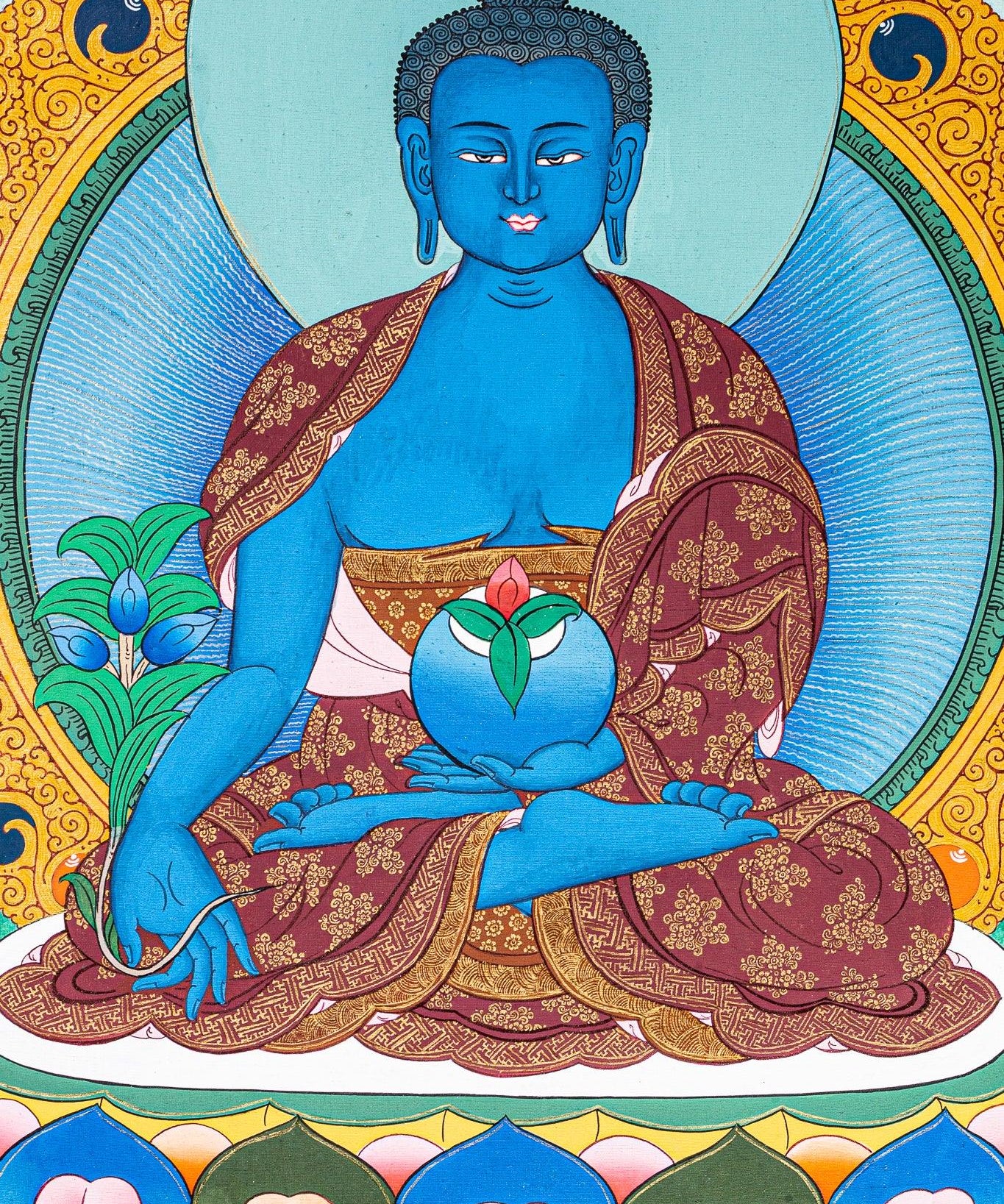 Medicine Buddha Tibetan Thangka Painting on cotton canvas