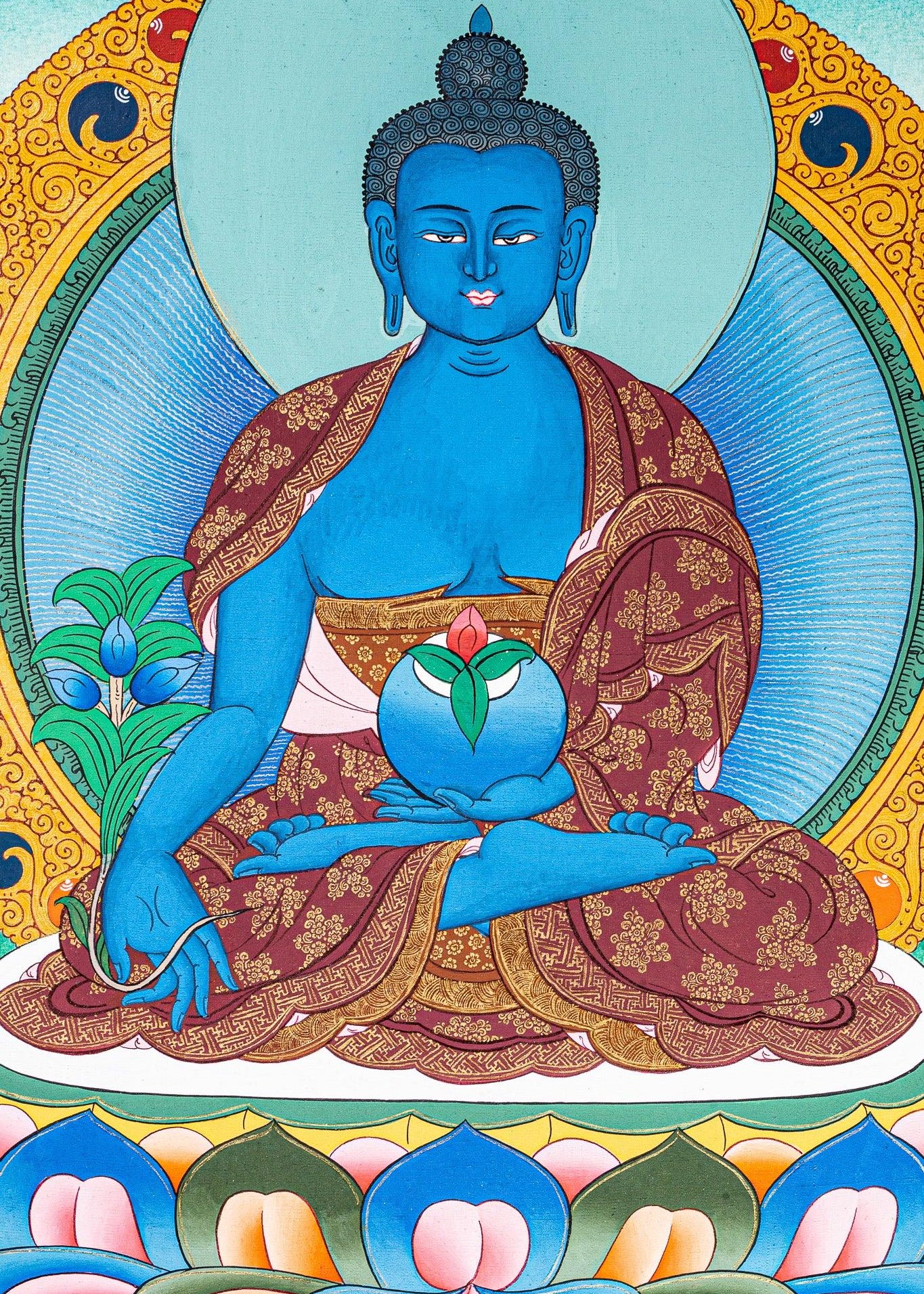 Medicine Buddha Tibetan Thangka Painting on cotton canvas