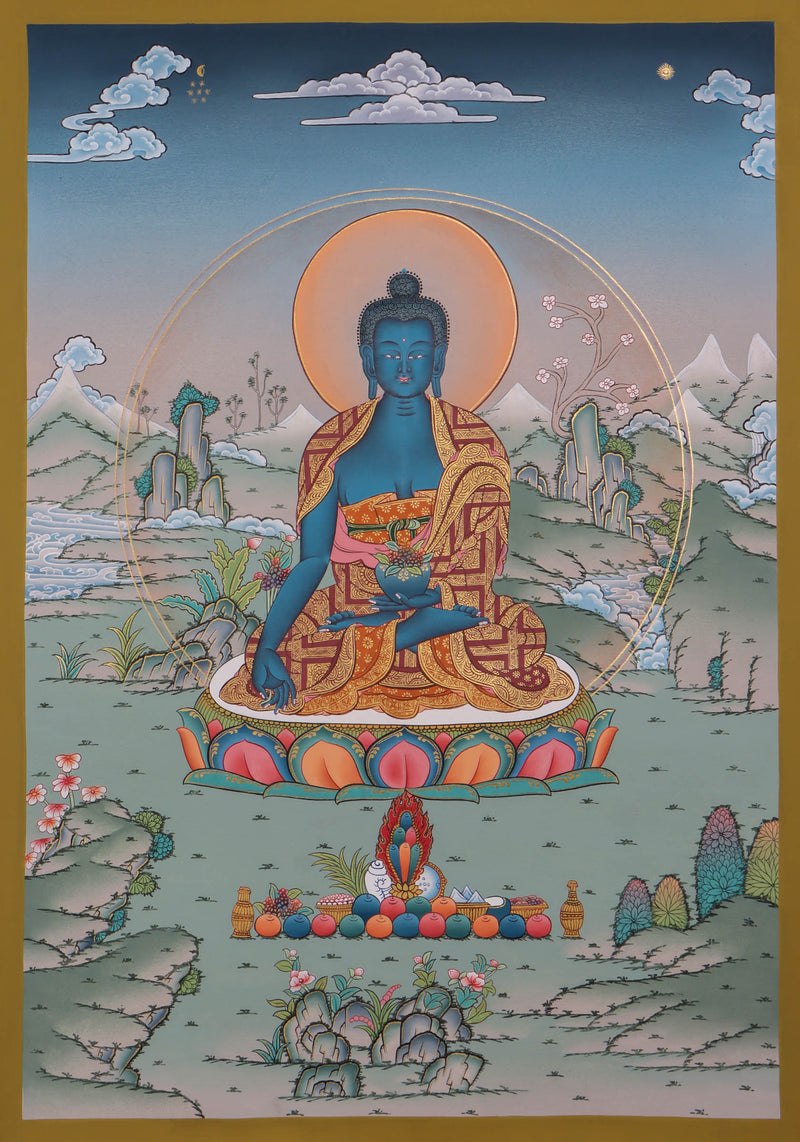 Medicine Buddha Thangka Painting - HimalayasShop