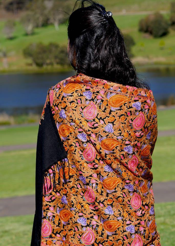 Heavy embroidery vintage paisley design pashmina shawl gives you a classic looks and gets everyone attention!