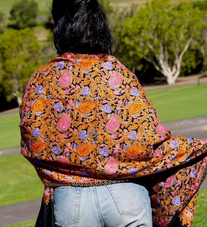 Heavy embroidery vintage paisley design pashmina shawl gives you a classic looks and gets everyone attention!