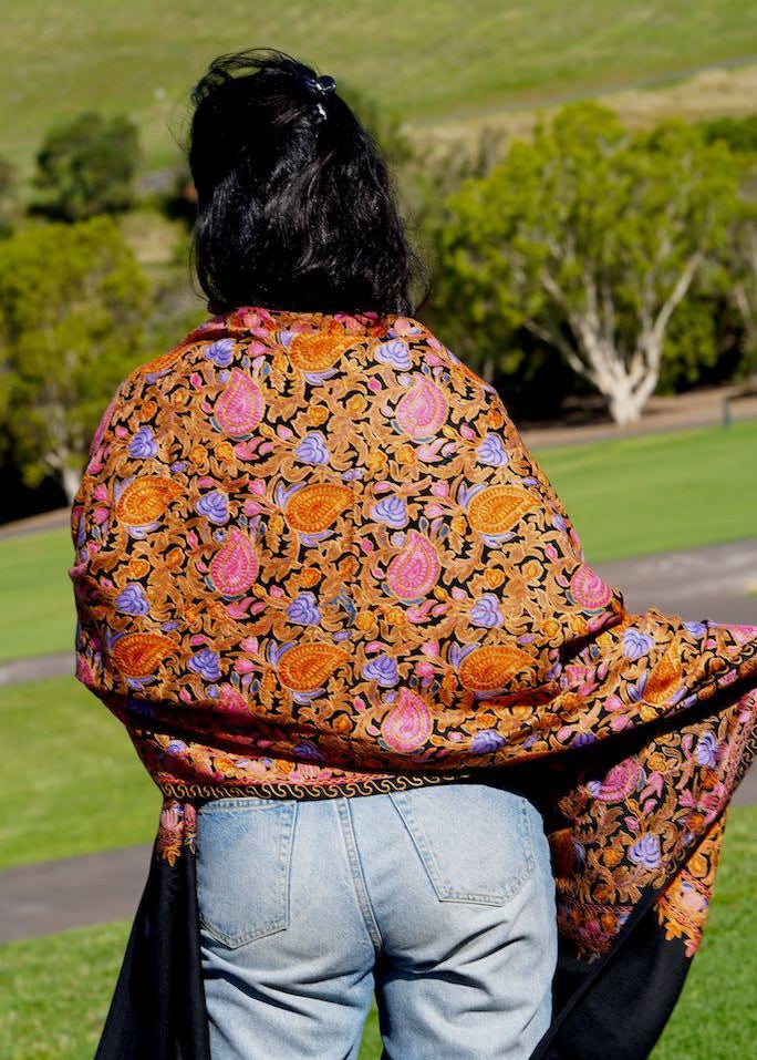 Heavy embroidery vintage paisley design pashmina shawl gives you a classic looks and gets everyone attention!