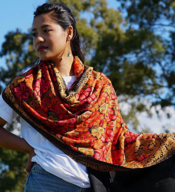 Buy our best hand woven pashmina stole online at lowest price. These Cashmere Embroidery stole has a great design for any wear at any place made ethically by supporting people from Himalayas.