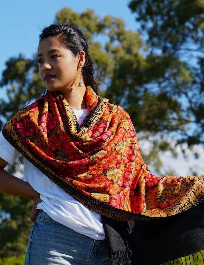 Buy our best hand woven pashmina stole online at lowest price. These Cashmere Embroidery stole has a great design for any wear at any place made ethically by supporting people from Himalayas.