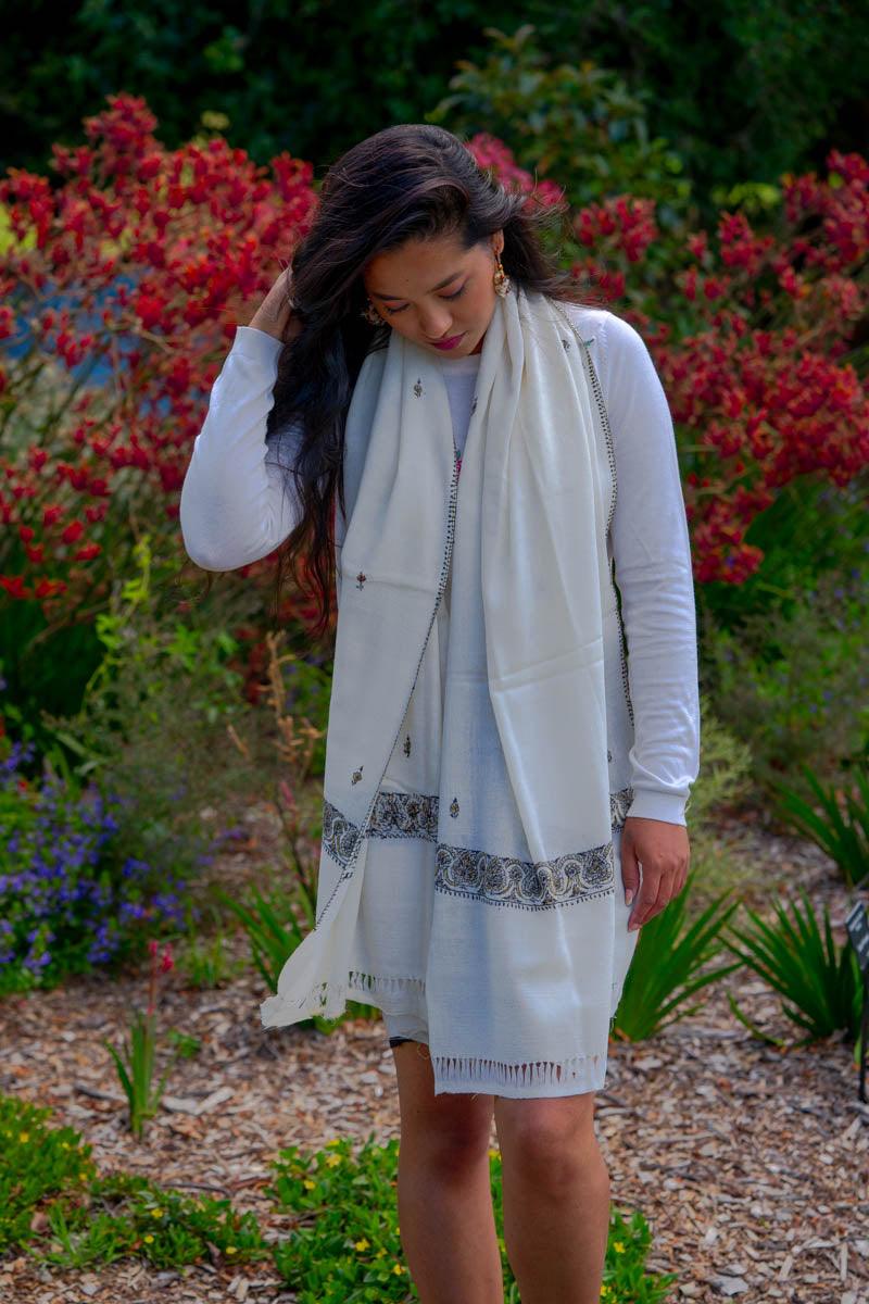 White Light Pashmina hand made 