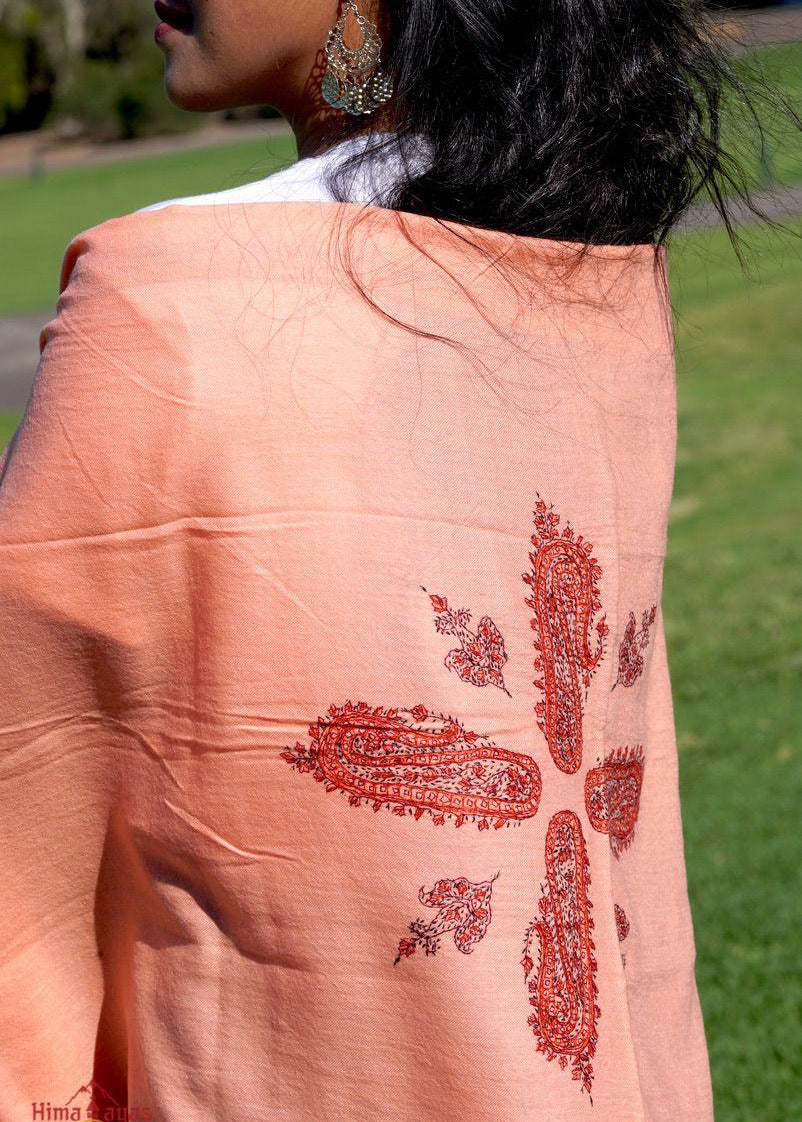 Ethically sourced biodegradable pashmina shawl from Nepal.  This salmon pink color pashmina shawl is most women favourite!