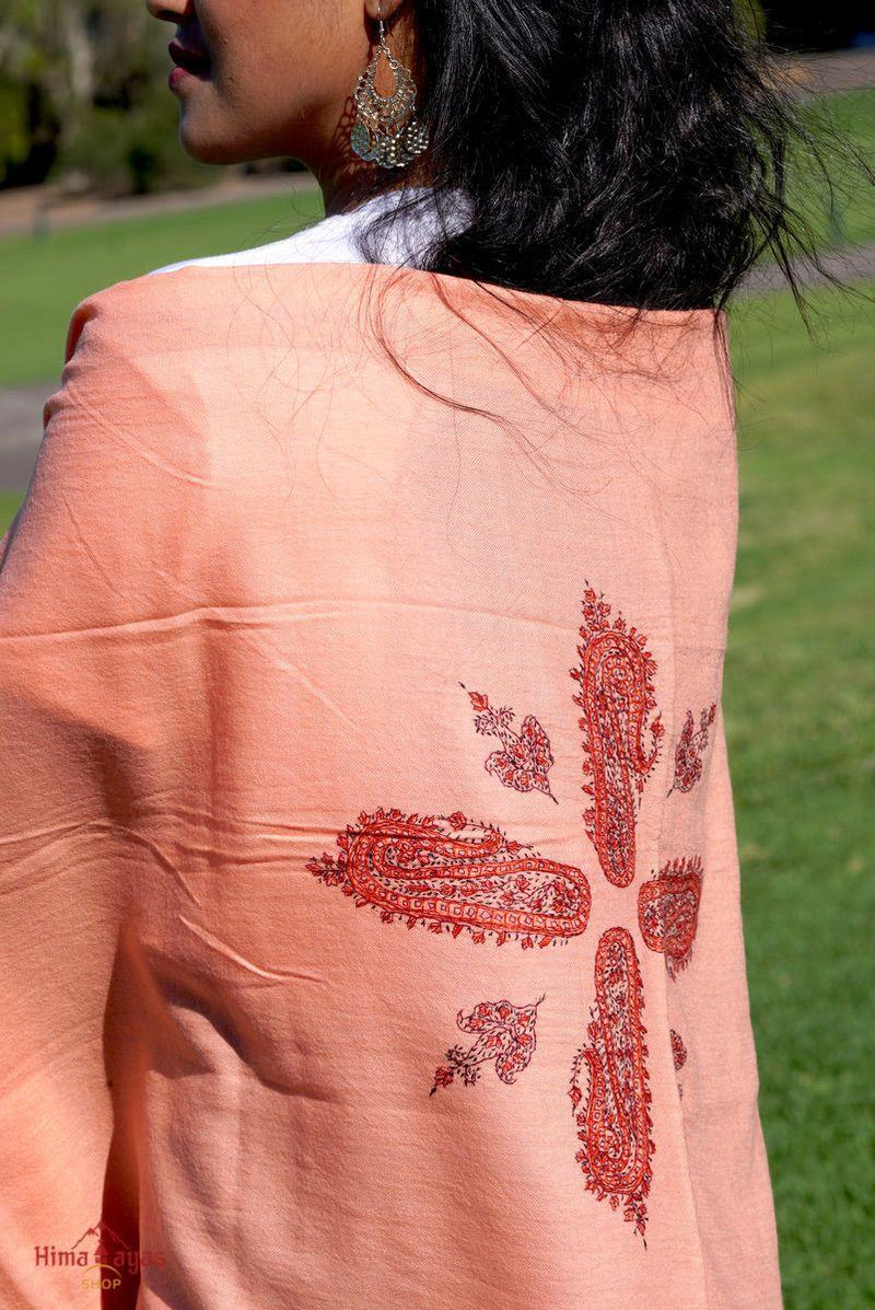 Ethically sourced biodegradable pashmina shawl from Nepal.  This salmon pink color pashmina shawl is most women favourite!