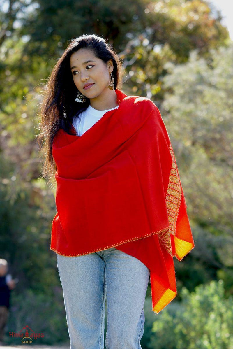 Bold and beautiful color red Pashmina Shawl can be best fit for your special days when you want to stand out! Ethical sourced & Sustainable environment friendly clothes.
