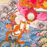 Jambhala also known as Kuber or Zambala is the god of Fortune and wealth. This is a tibetan thangka art on canvas of Jambhala
