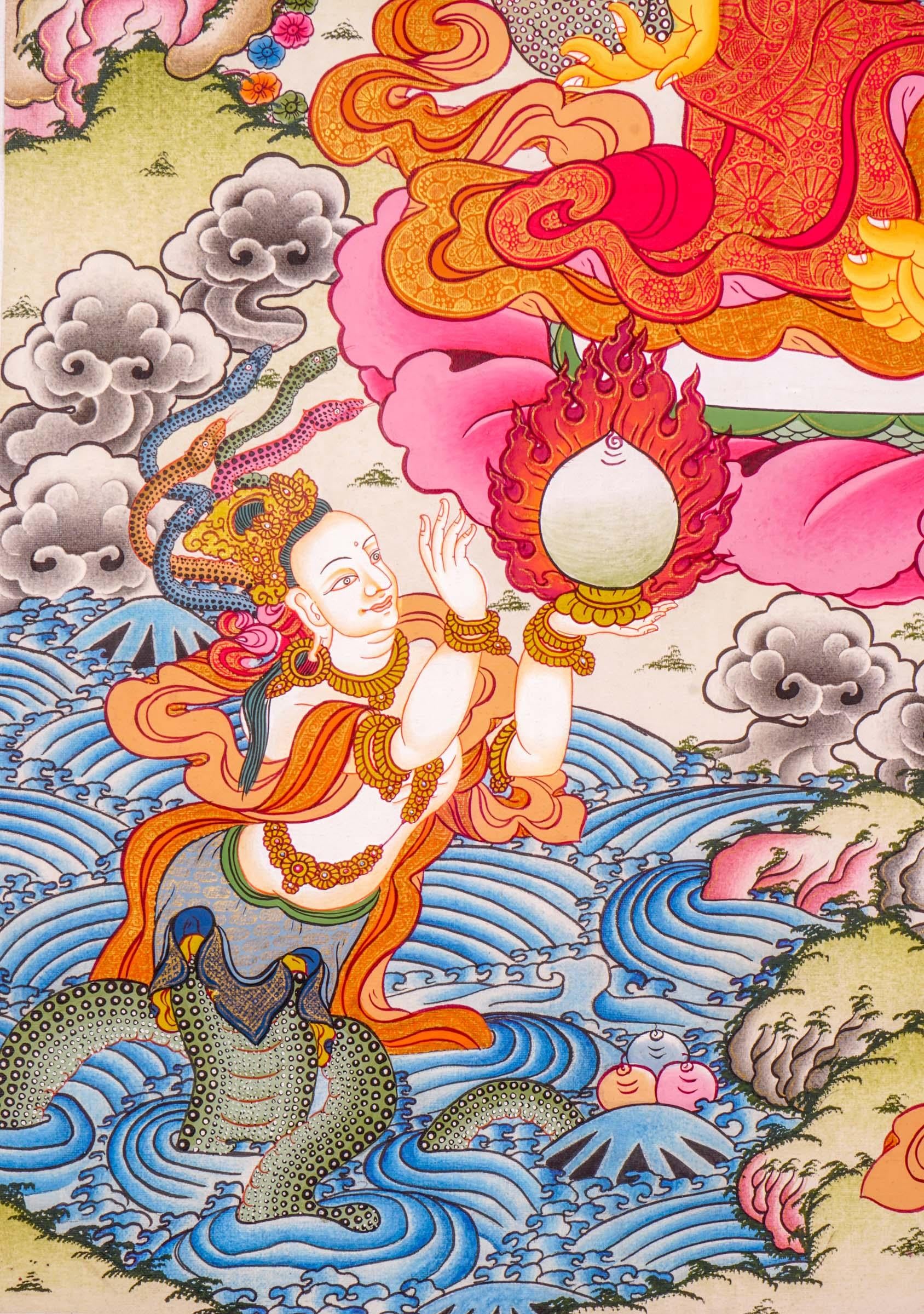 Jambhala also known as Kuber or Zambala is the god of Fortune and wealth. This is a tibetan thangka art on canvas of Jambhala